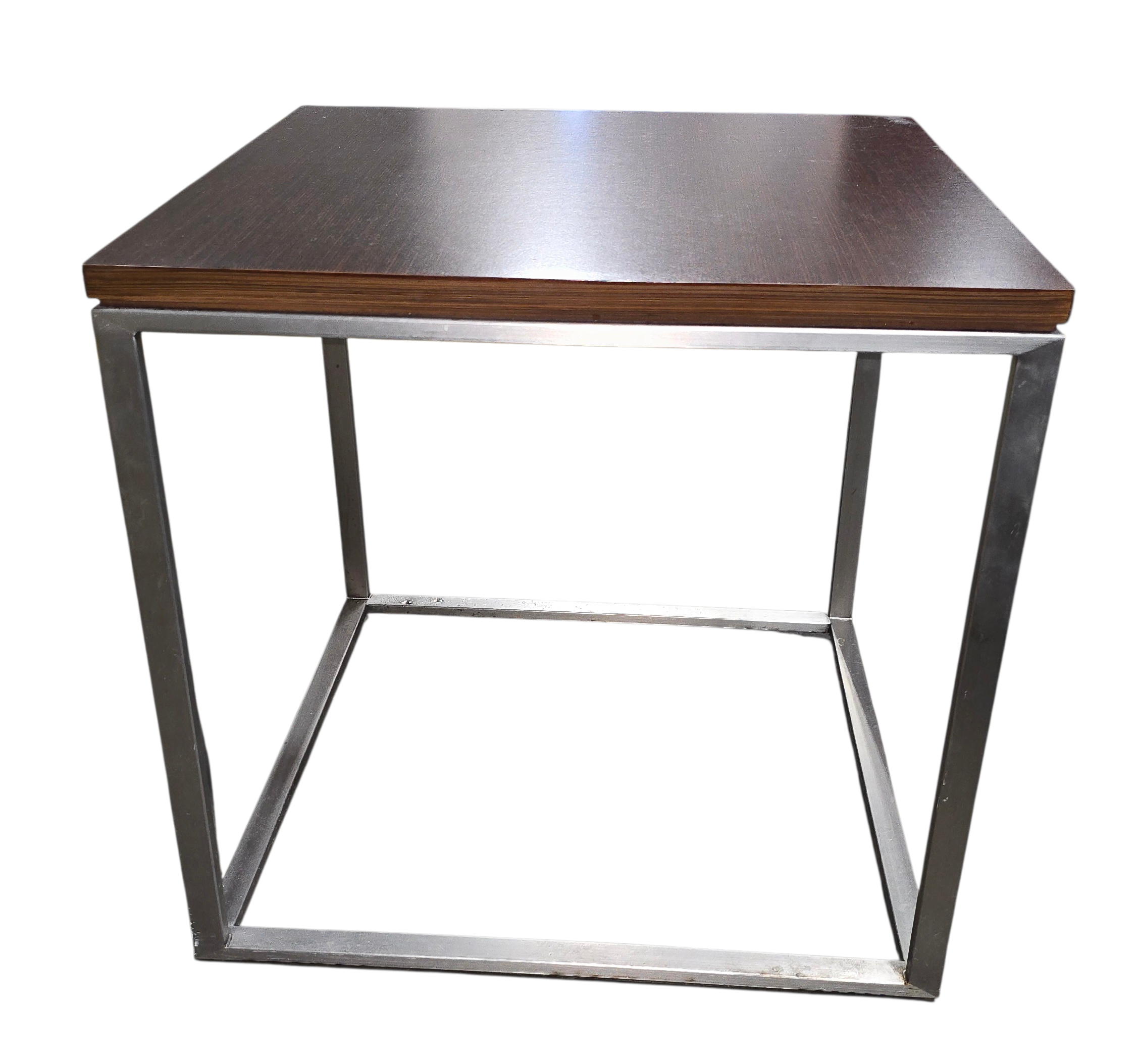 Side Table with Brown Wood-Look Top and Metal Base