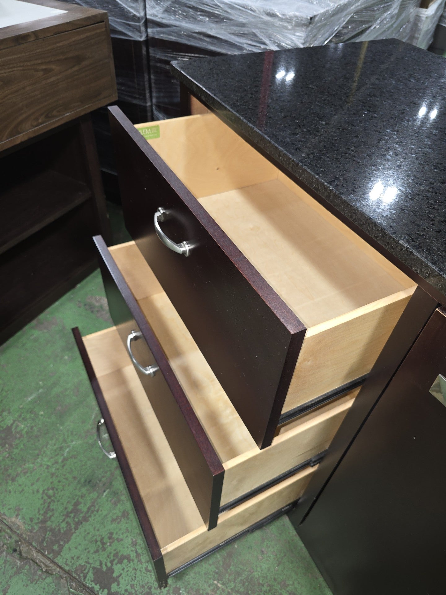 3 Drawer Credenza Cabinet with Granite Top β Mini Fridge Cabinet