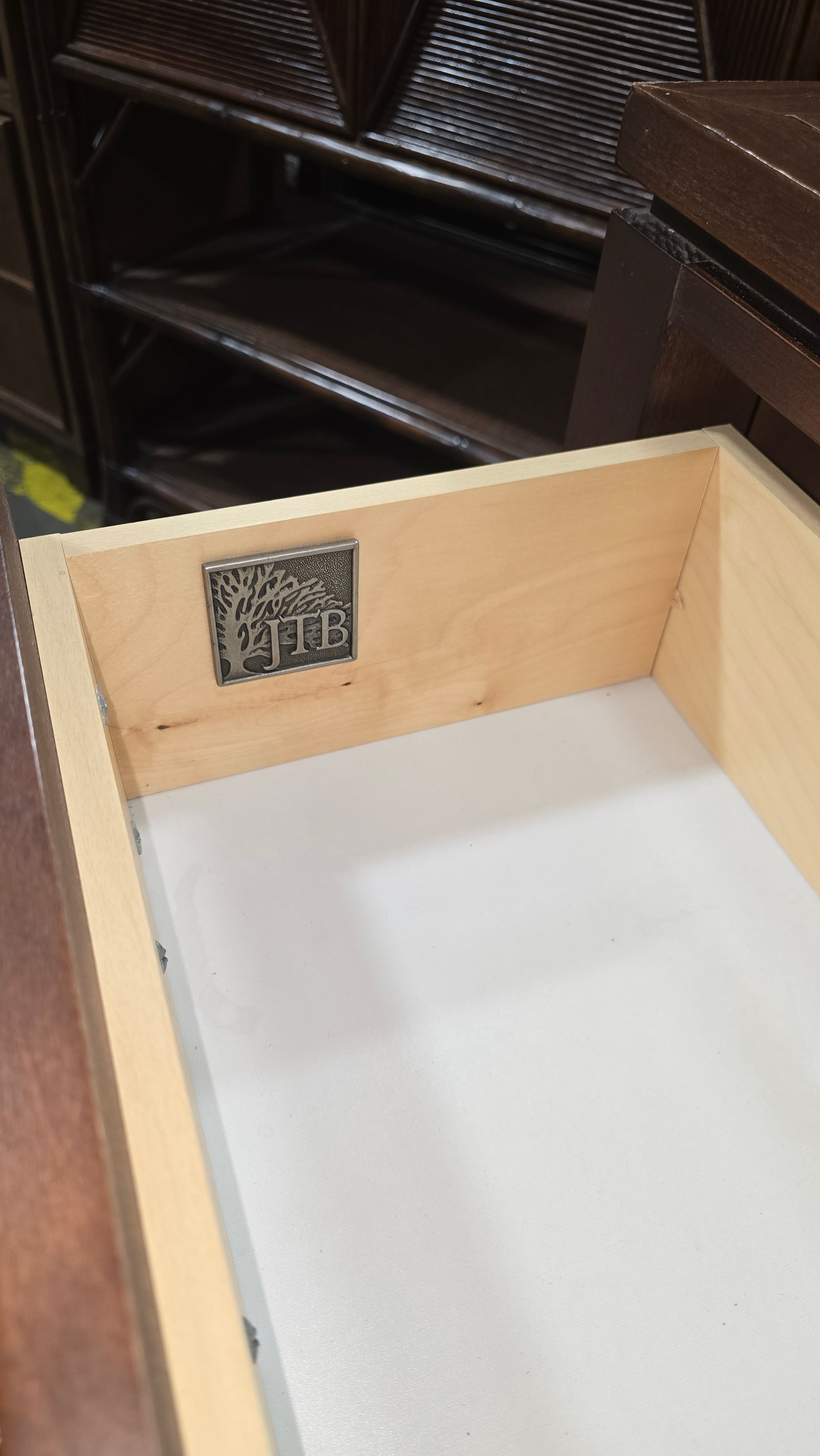 Close-up of shelf storage detail on JTB dresser