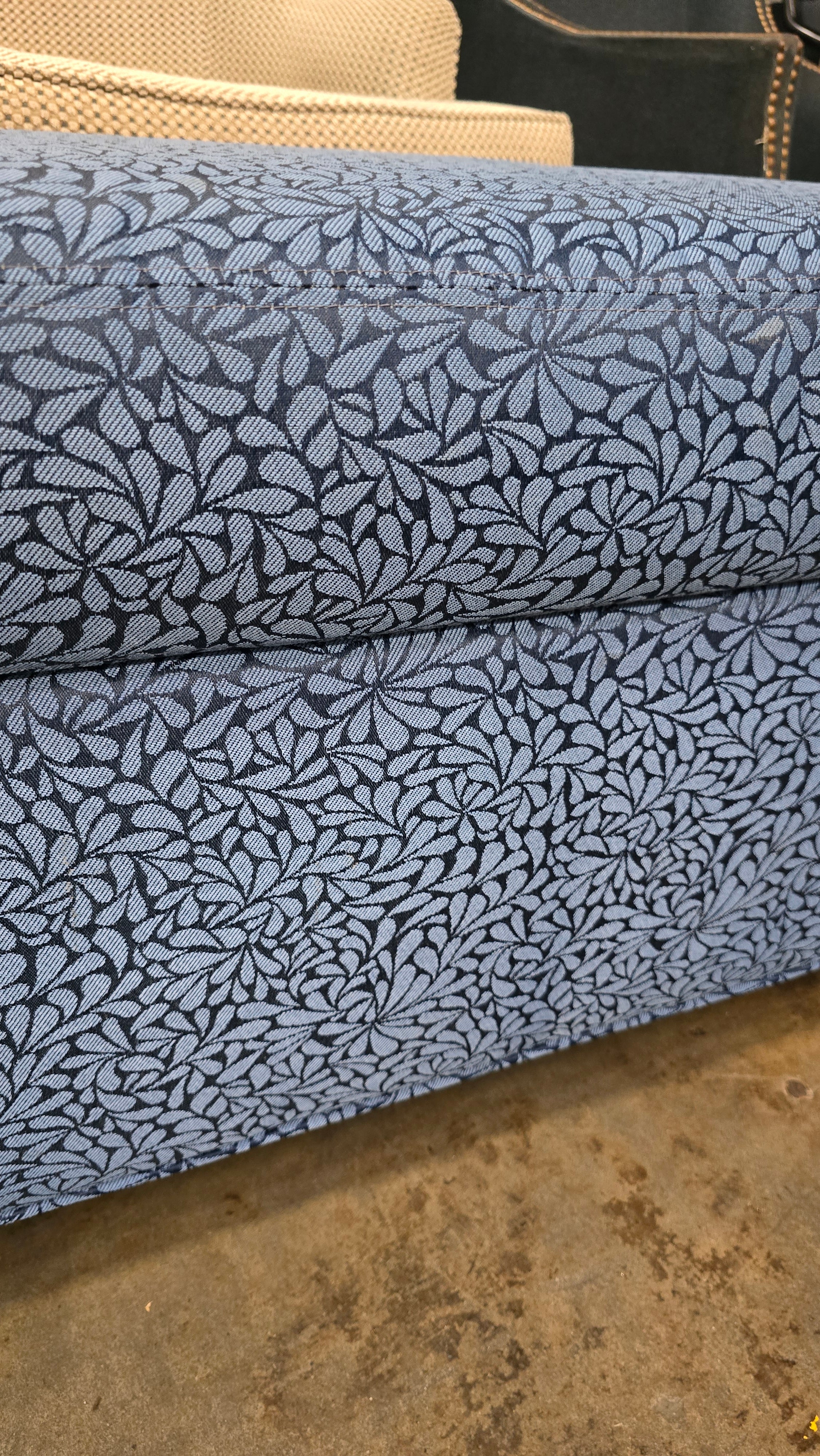 Blue upholstered bench by Kellex, used hospitality furniture – Southern Hospitality Liquidation