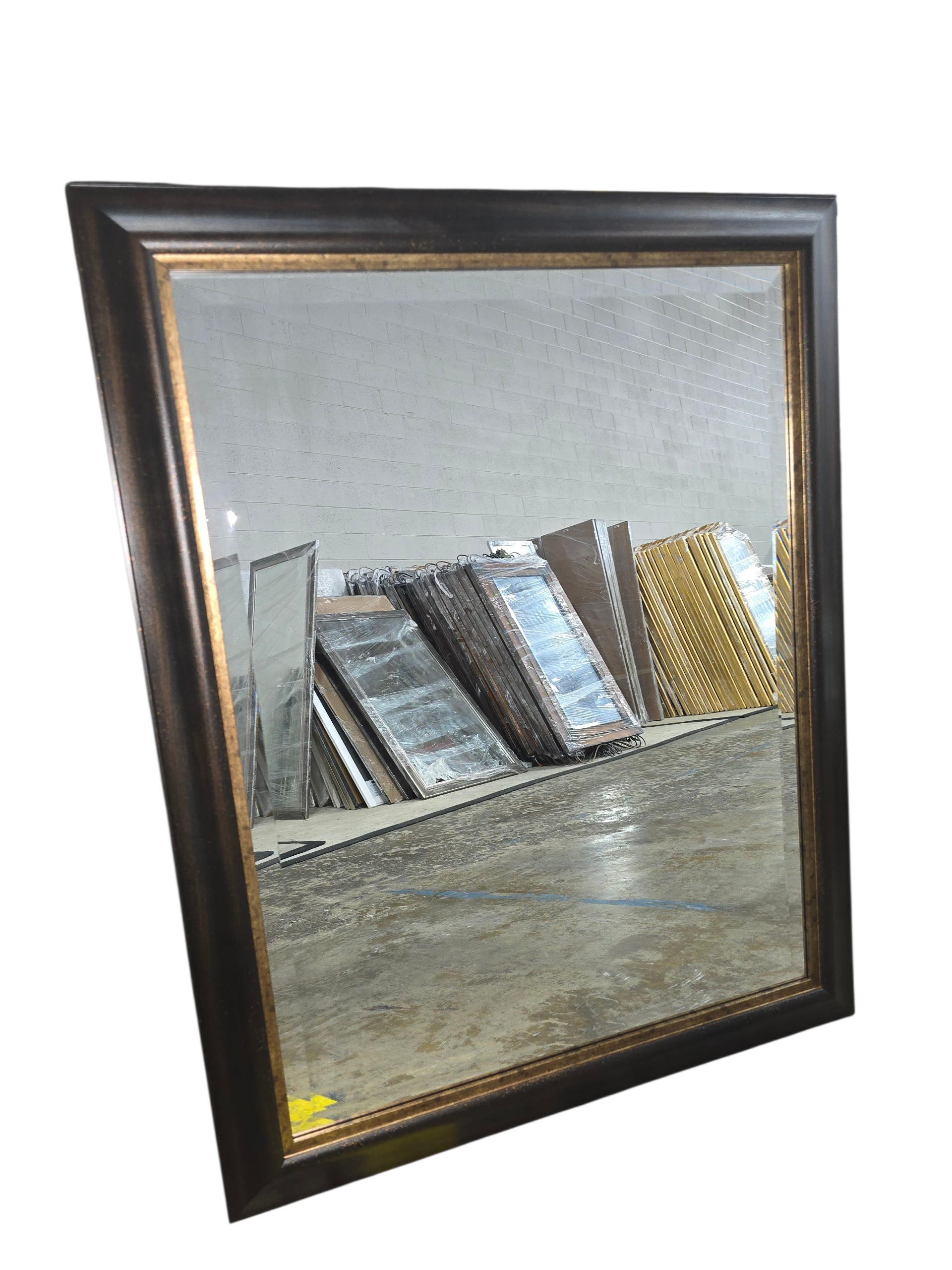 Wall mirror with dark brown frame and bronze trim 27.5 x 39.5 used in good condition