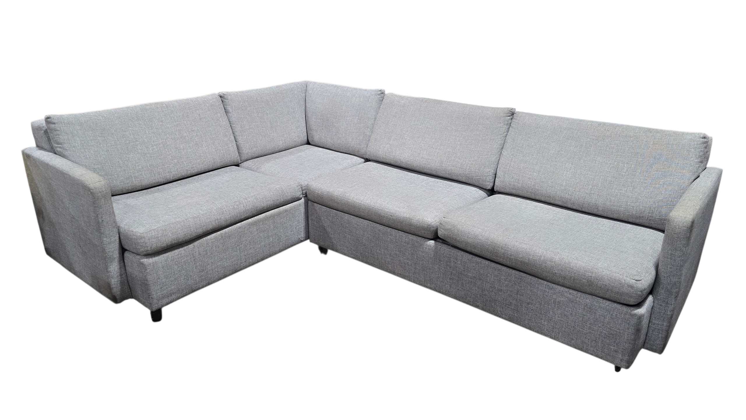 Gray sectional sofa sleeper with dimensions 113 x 38 and 80 x 38, used and in good condition