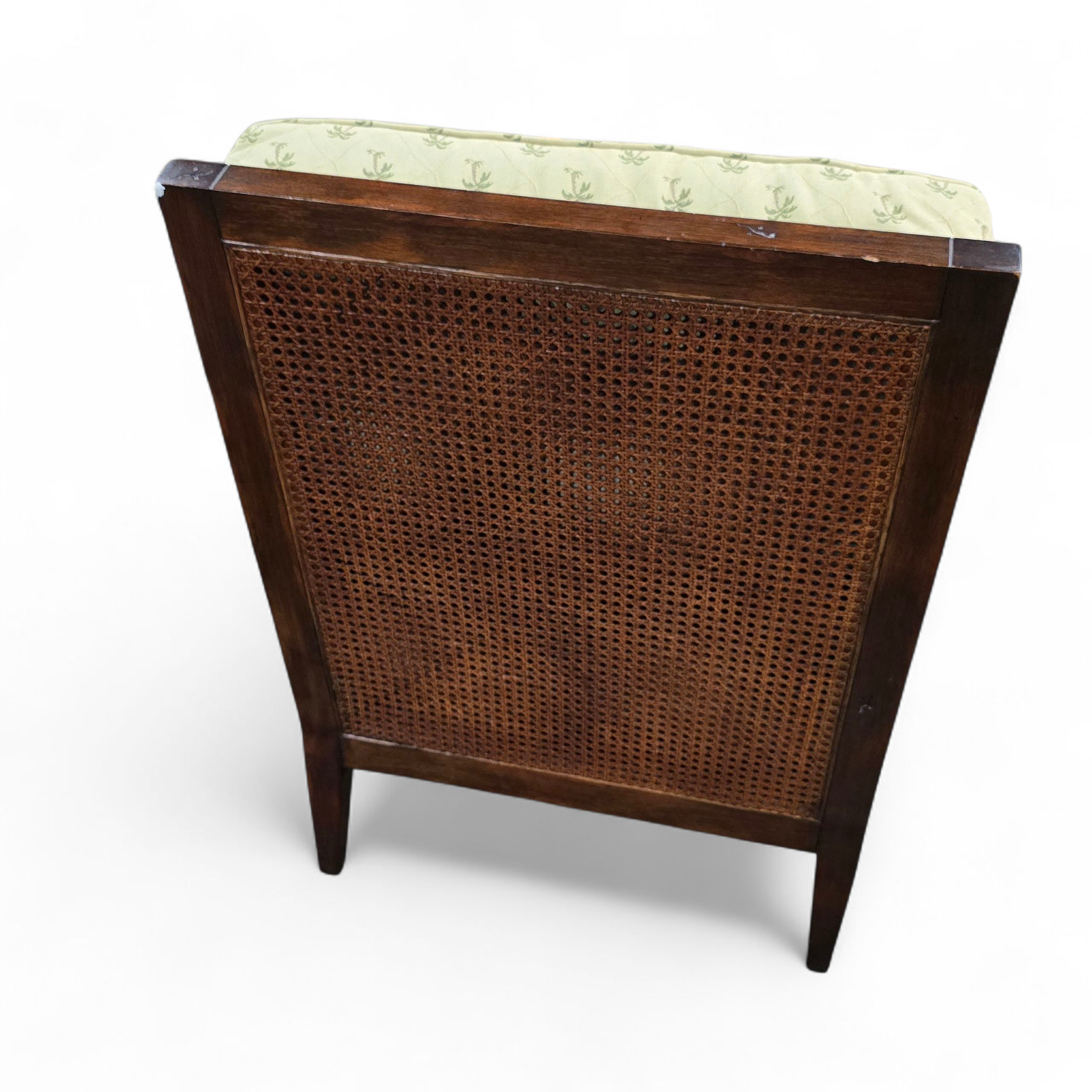 SHL cane back rattan armchair rear view, used and in good condition