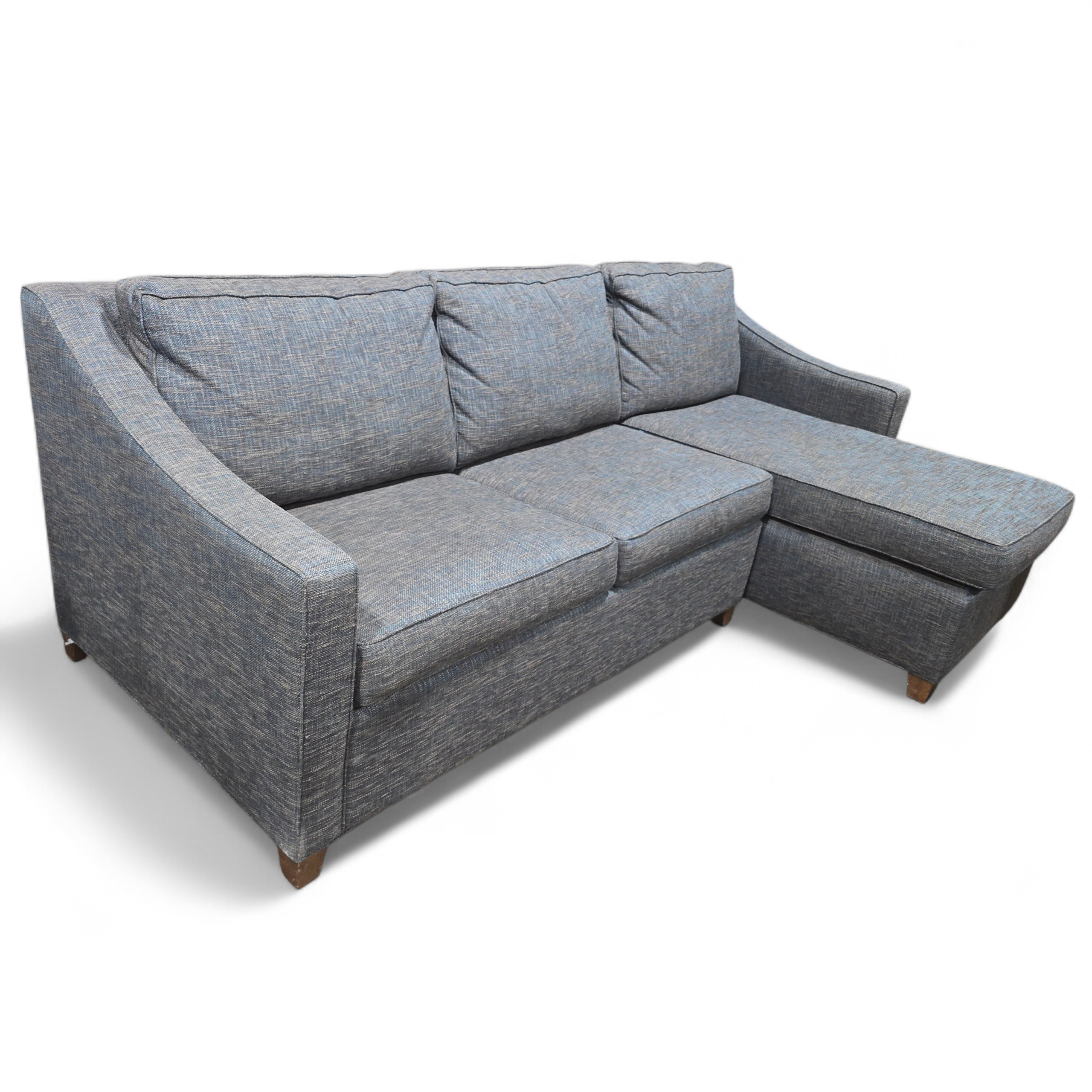 Front view of Southfield sectional sofa sleeper with attached chaise lounge, full-size mattress, used and in good condition.