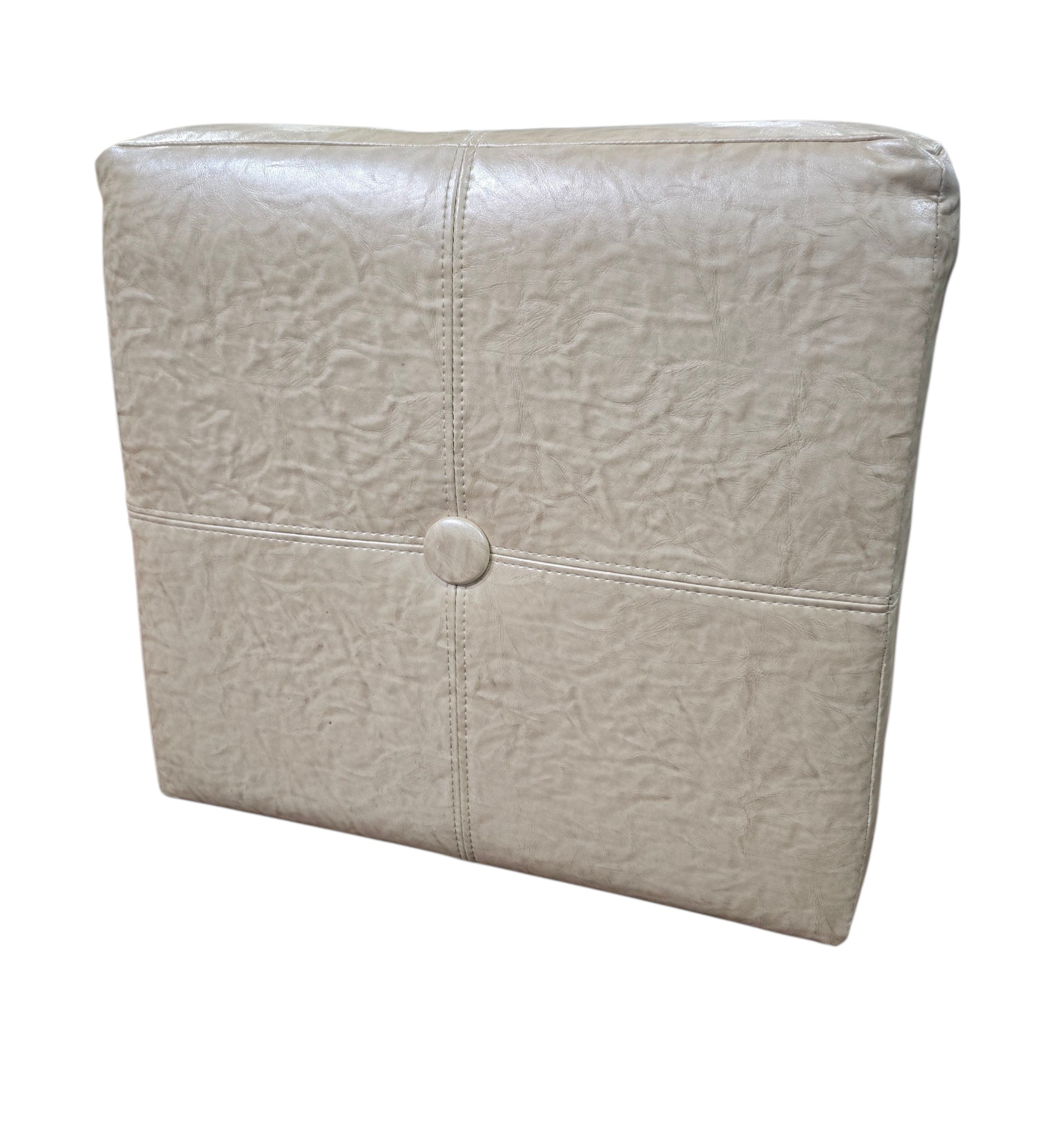 SHL quality used 18 inch cream faux leather cube ottoman with button tufting and stitched panel design sourced from an upscale resort