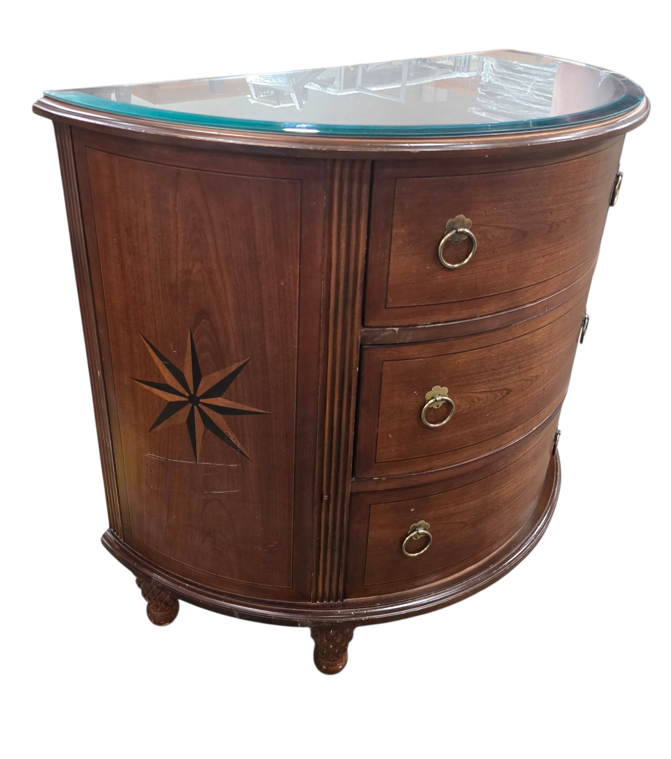 SHL quality used Nautica Home Lexington curved accent chest in cherry finish with compass rose inlays