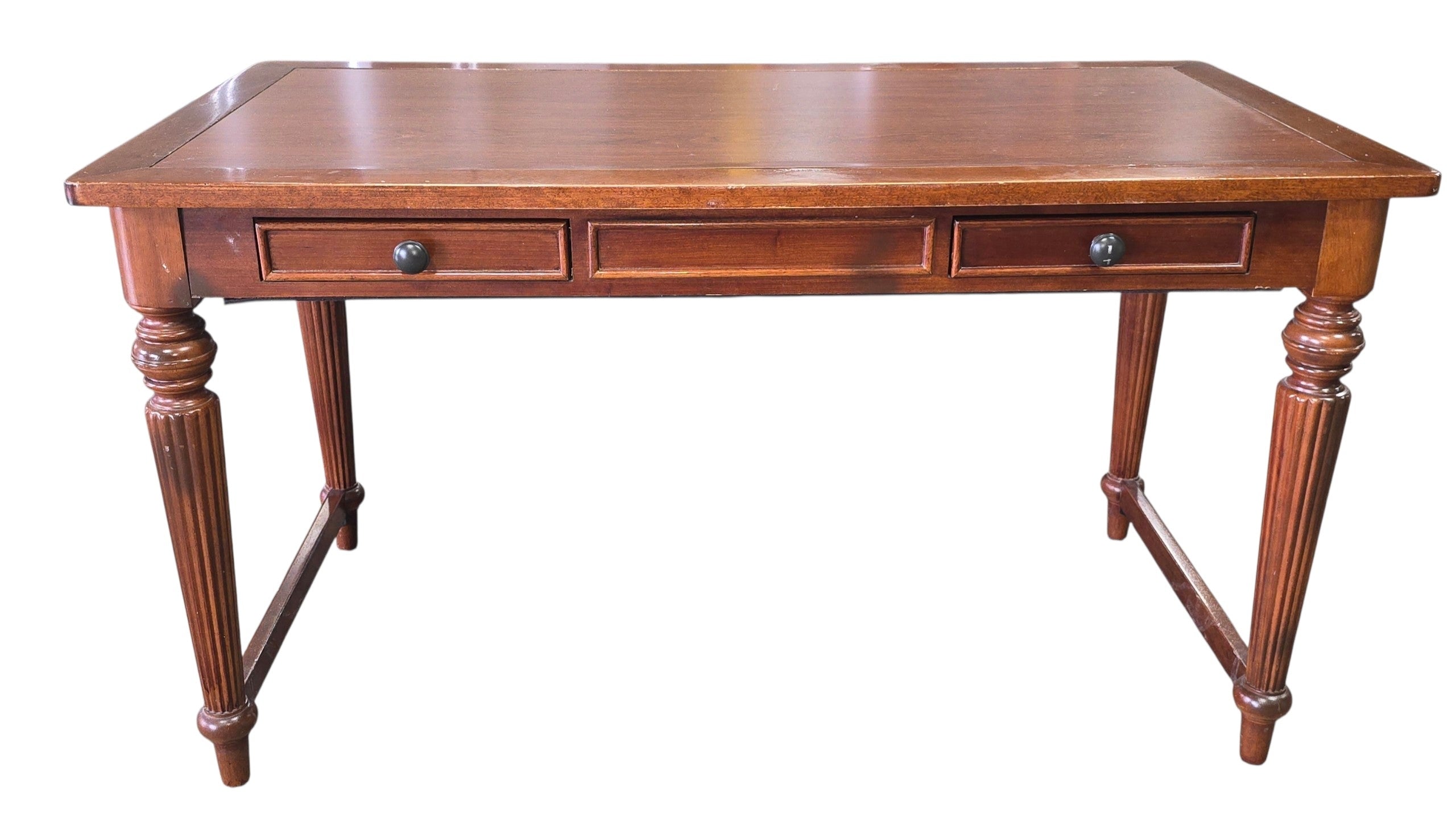 SHL used traditional wood writing desk with pull-out keyboard tray sourced from an upscale resort
