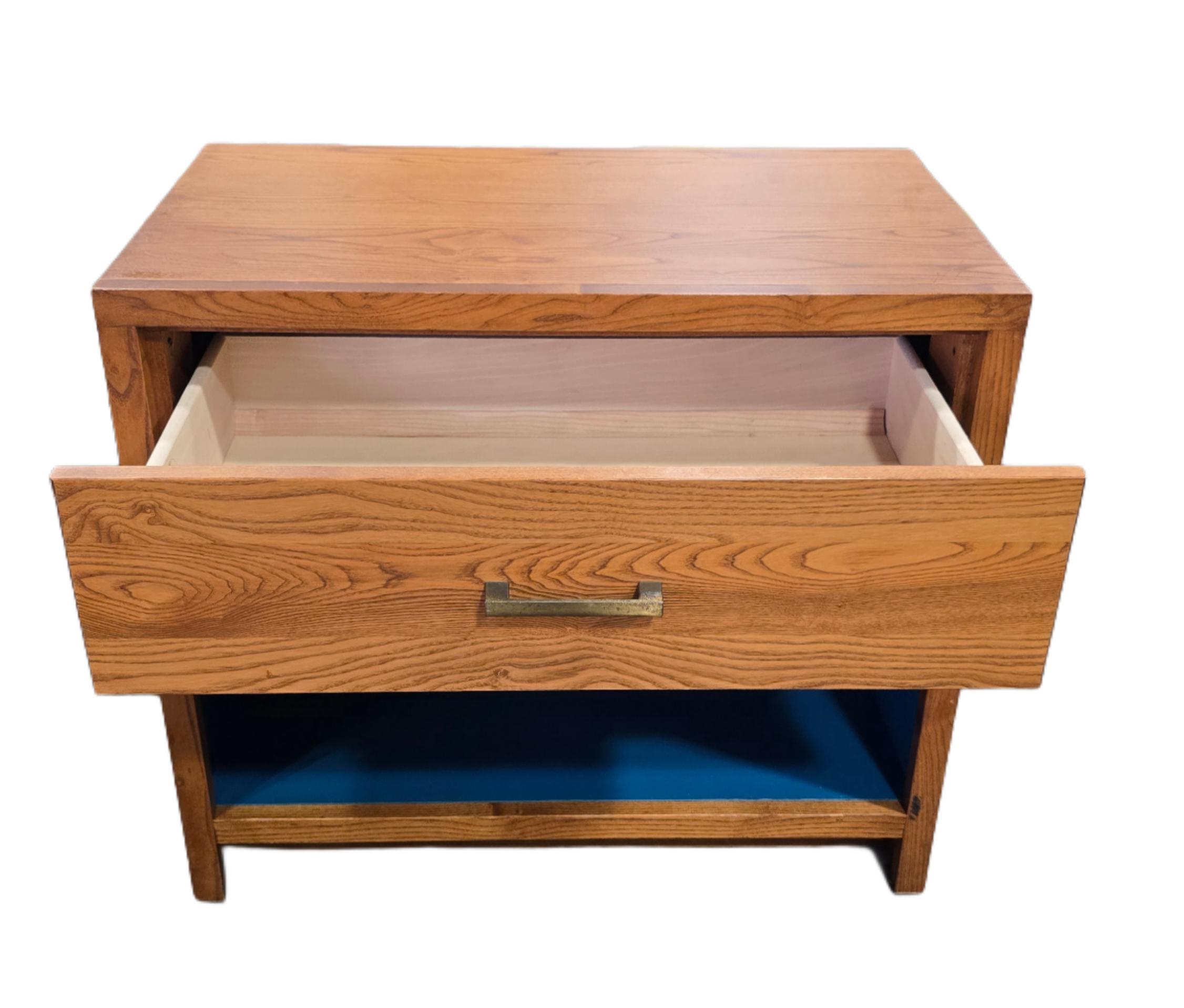 SHL close-up of drawer detail on Wood Castle brand nightstand, used and in good condition