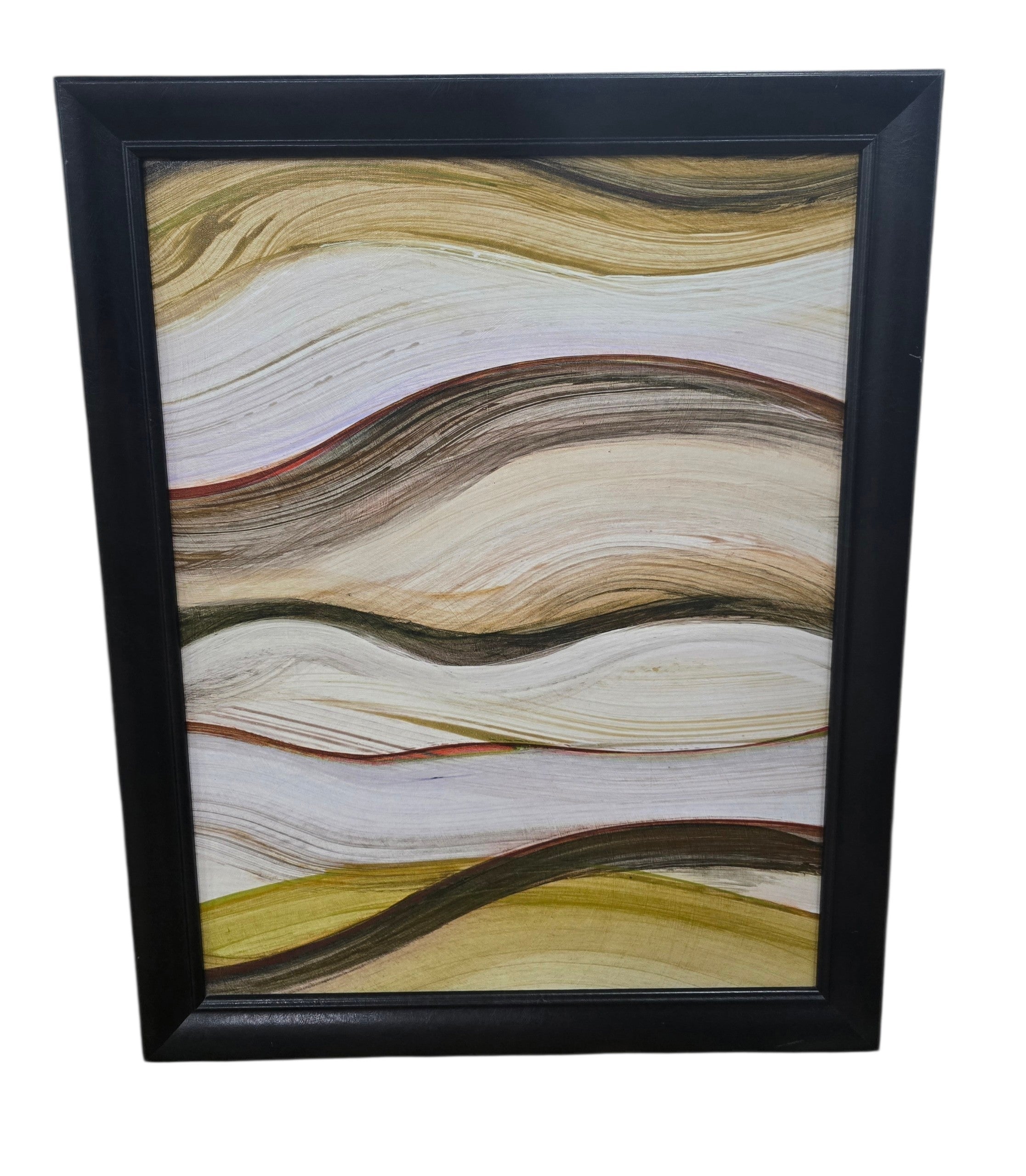 SHL abstract neutral wave wall art featuring flowing layered brushstroke patterns in earth tone colors measuring 24 x 30 used in good condition