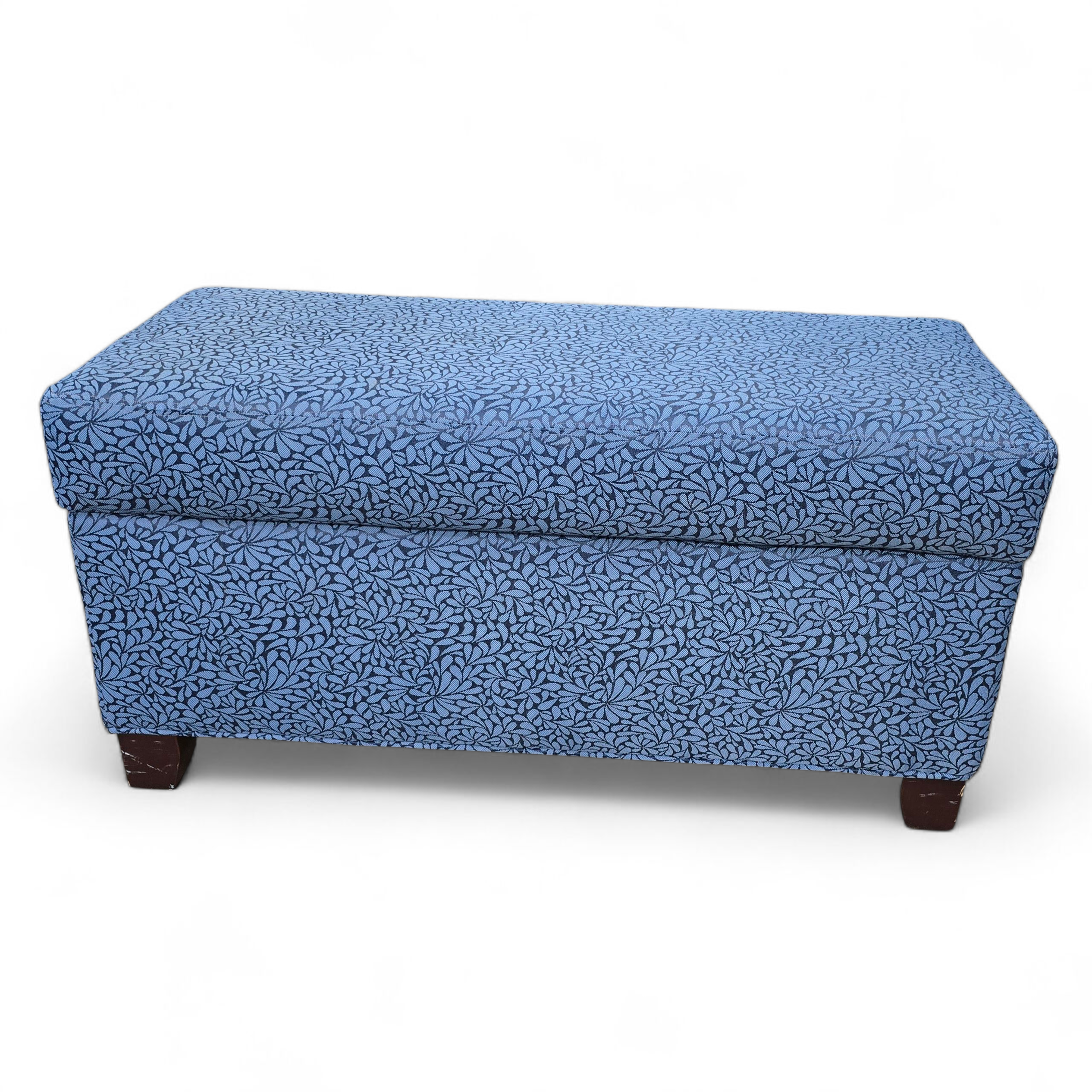 Blue bench by Kellex, hospitality furniture, used and in good condition – available at SHL