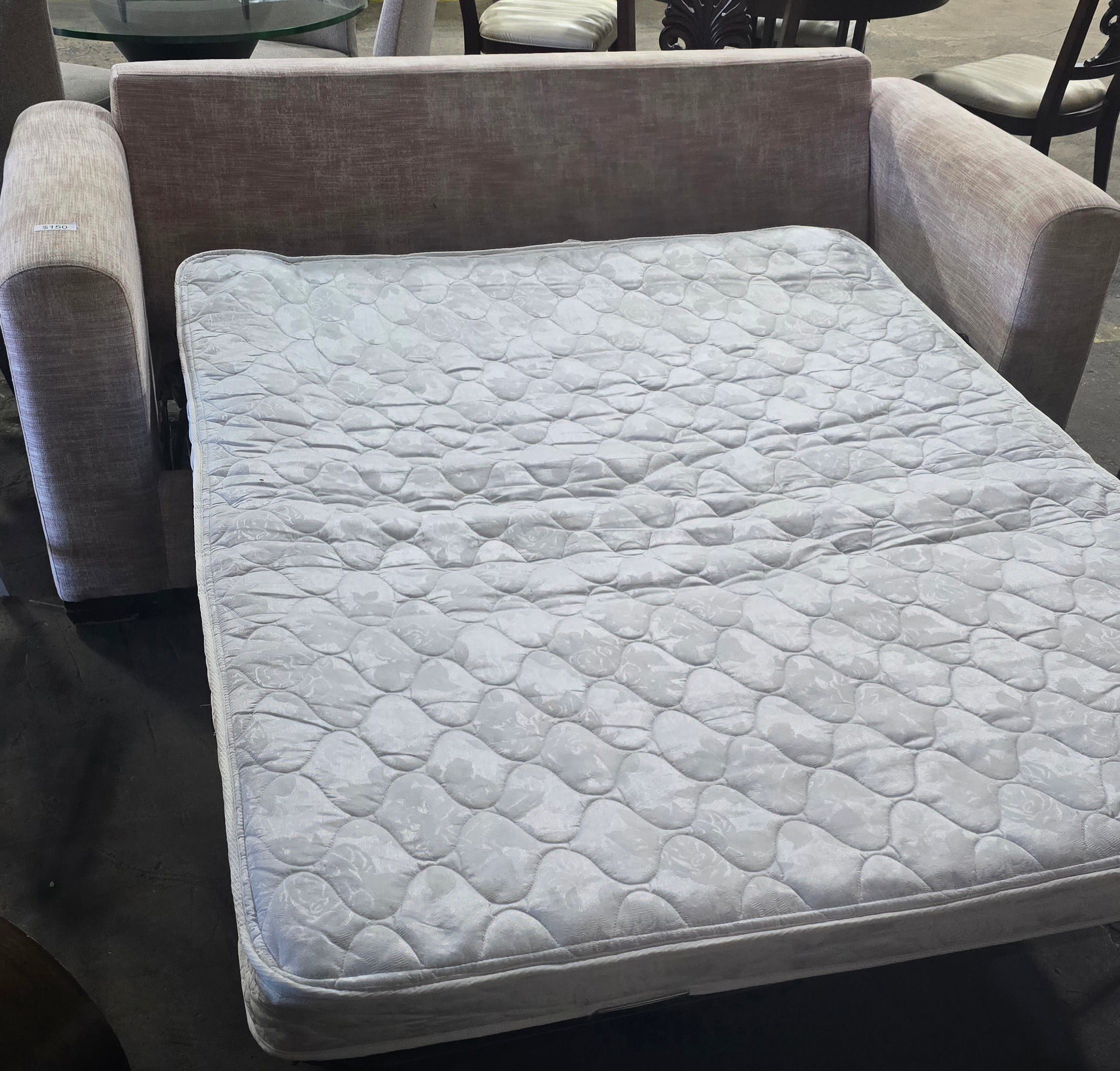 Blush upholstered queen sleeper sofa, 80 by 36 inches, available at Southern Hospitality Liquidation Cartersville GA