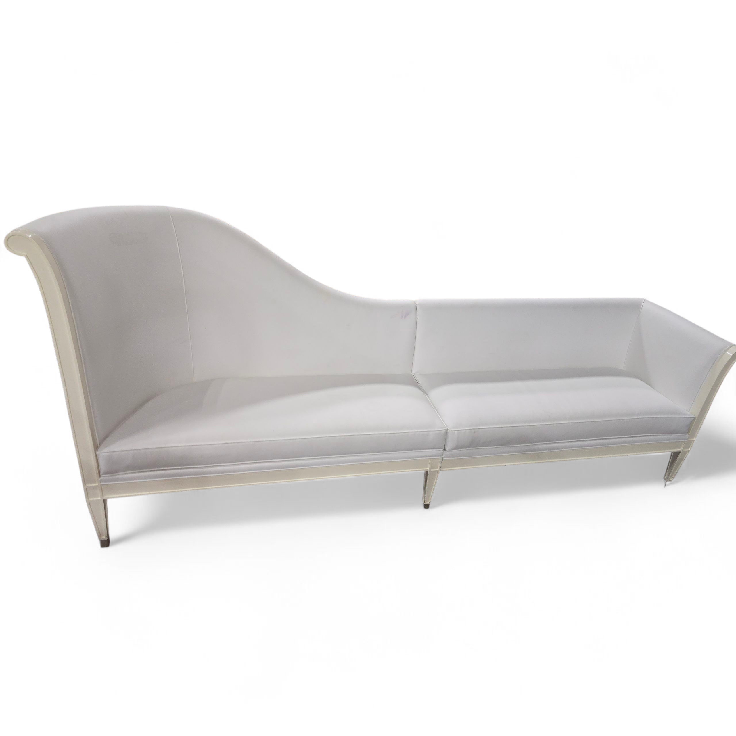 “Modern white leather sofa 115 x 26 from hotel liquidation – good condition”