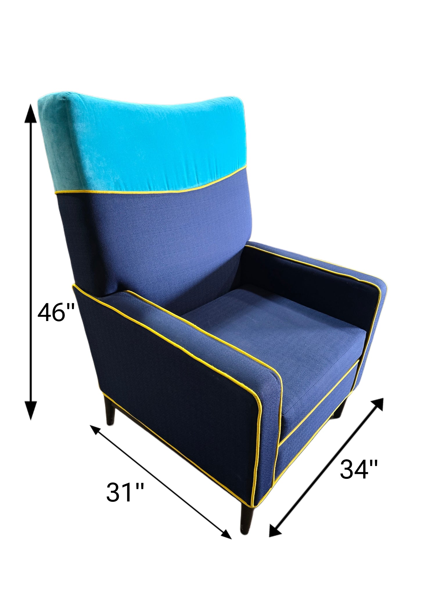 Blue and yellow accent chair, adds color pop, used and in good condition – SHL