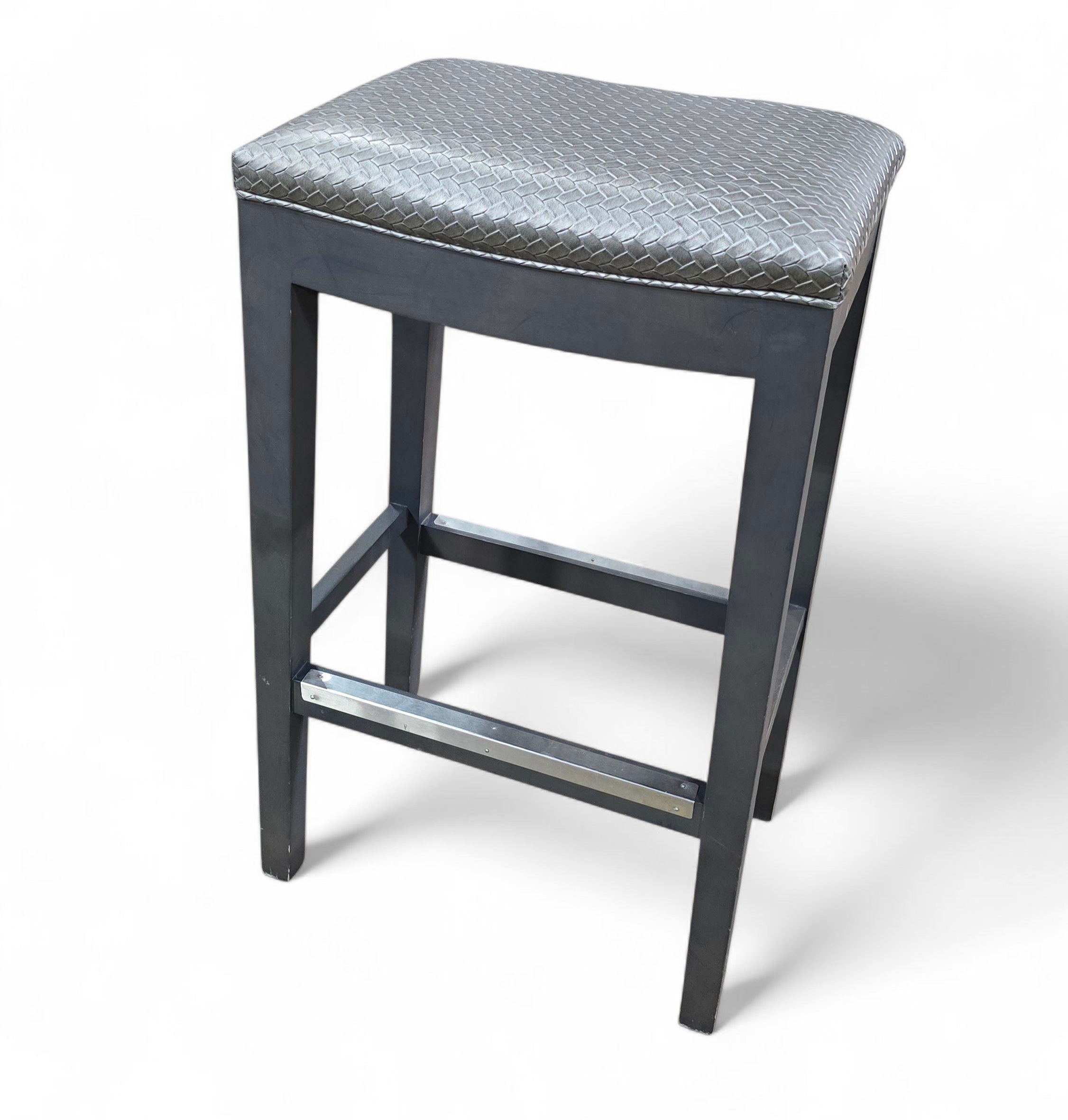 Gray upholstered barstool from SHL hotel liquidation