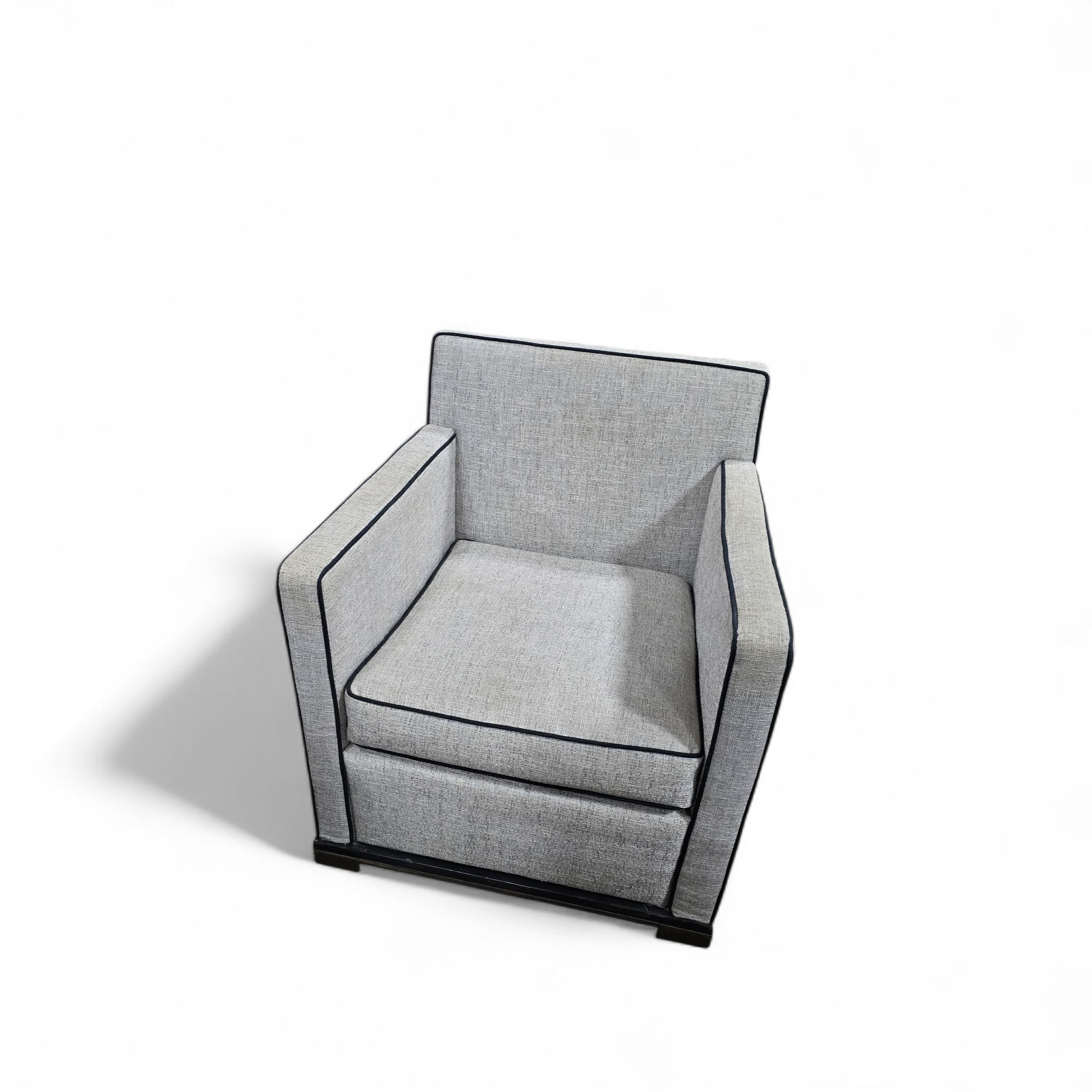 “Light gray arm chair with black trim – comfortable used accent chair from Southern Hospitality Liquidation”