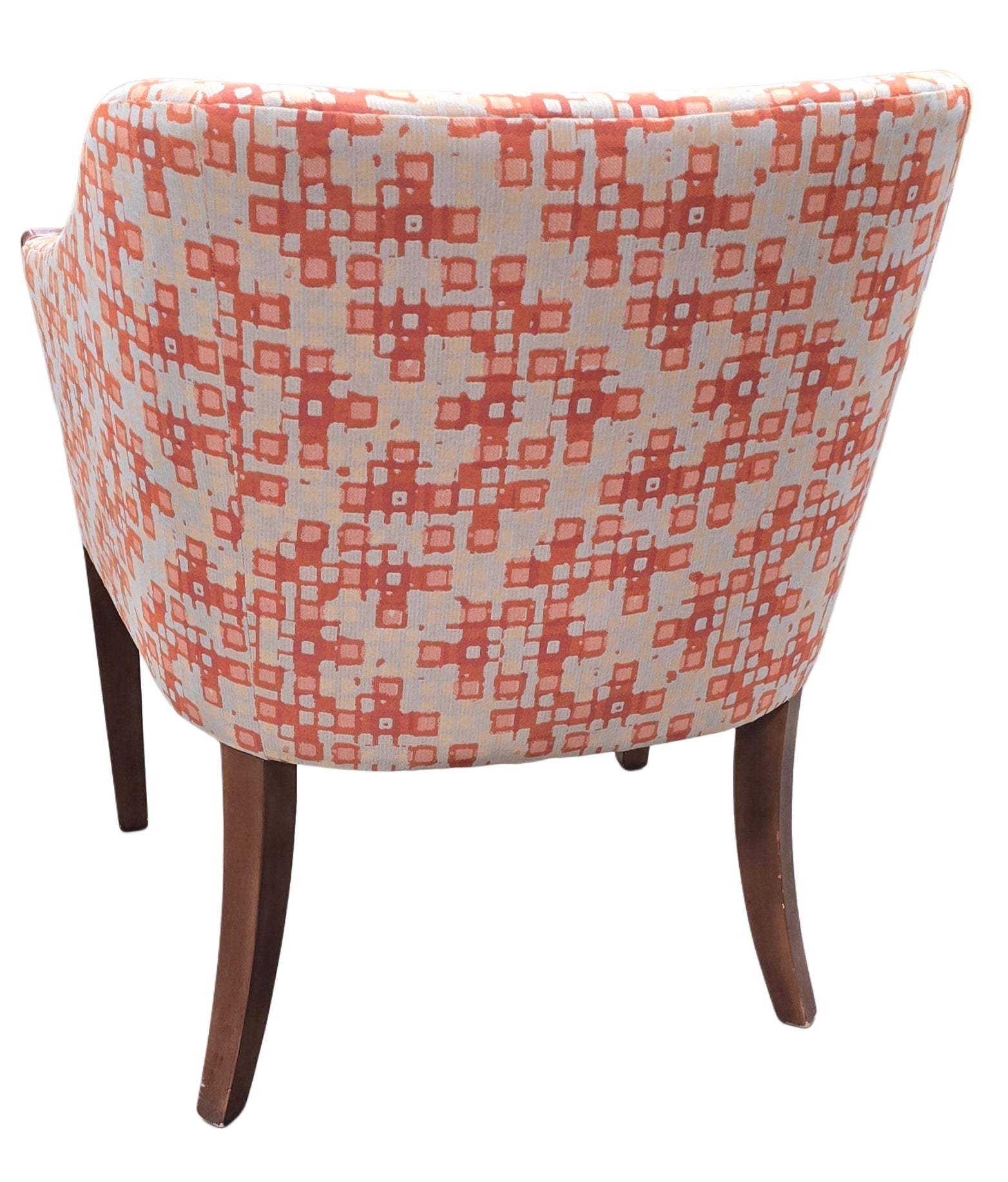Back view of orange and beige bucket chair, modern resort-style seating, SHL furniture