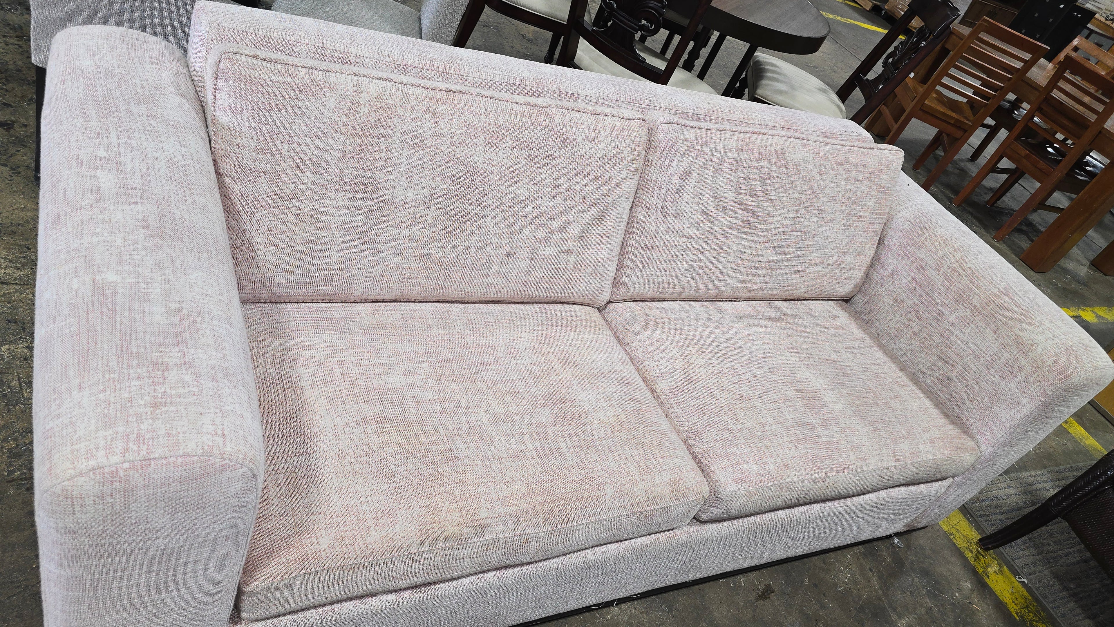 Modern pink queen sleeper sofa, 80 inches wide, 36 inches deep, hotel liquidation furniture from SHL Cartersville GA