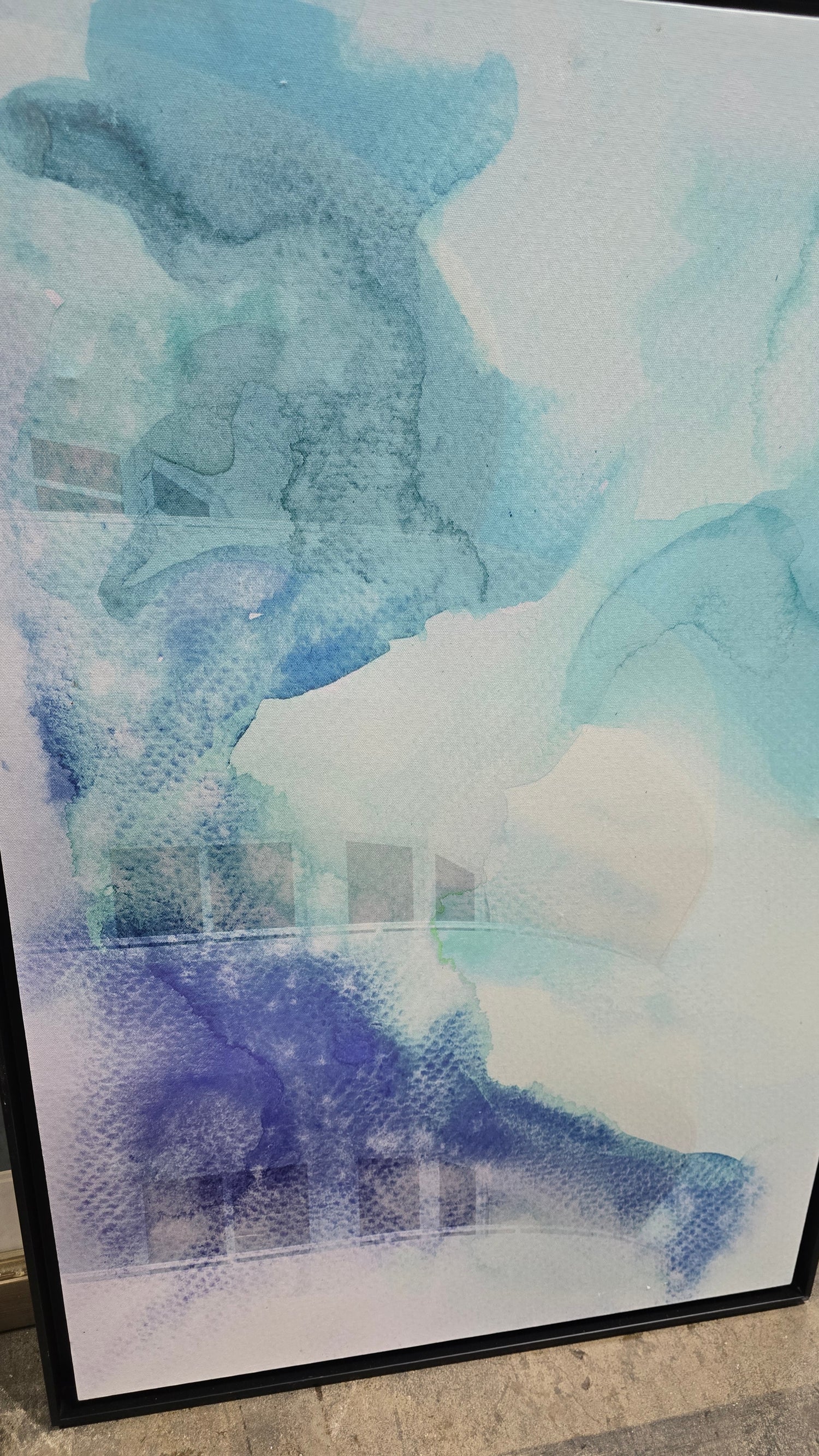 Blue Abstract Canvas Wall Art – 24" x 36" with Black Frame