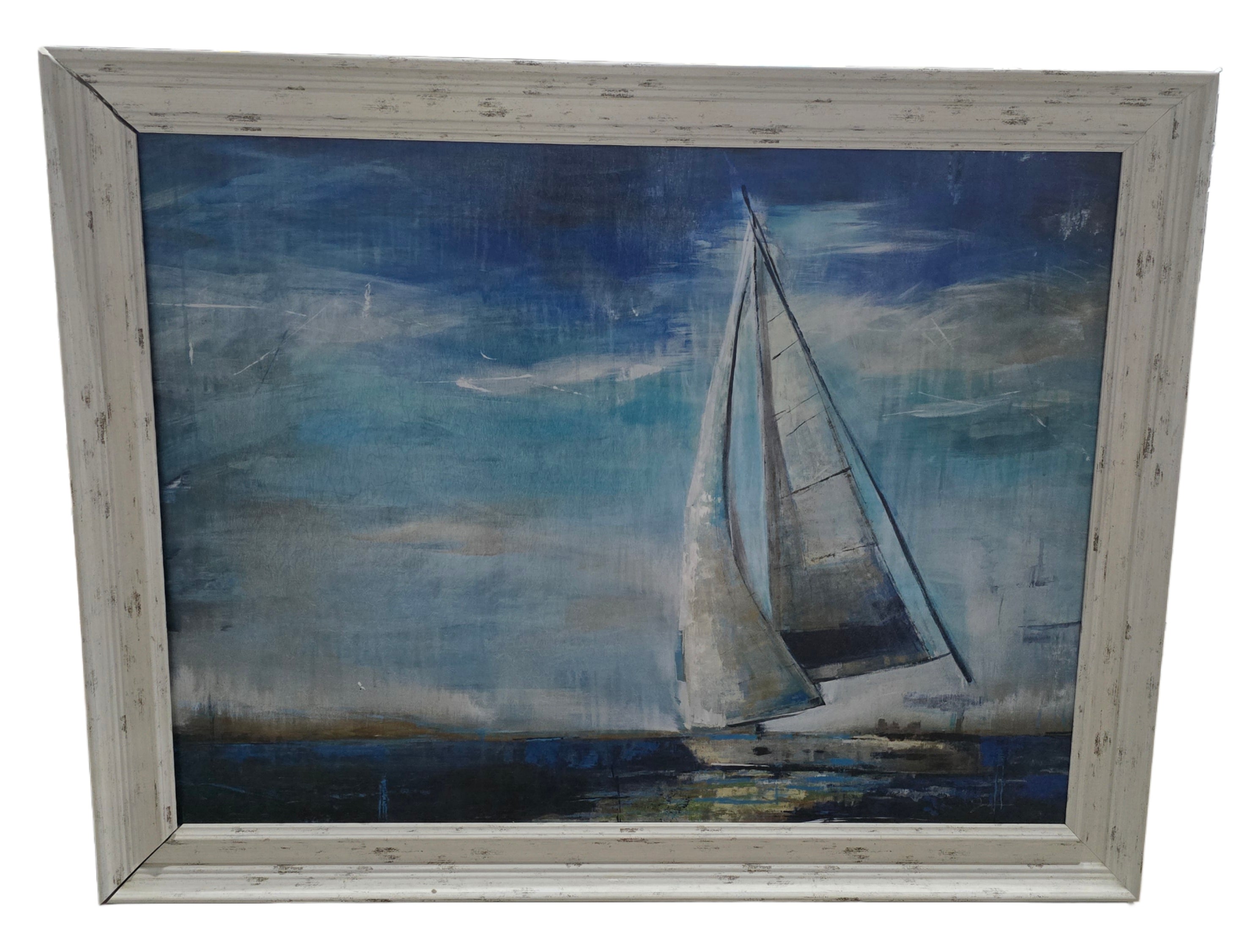 Used 45.5x35 reproduction of “Sail Away” by Liz Jardine in a weathered frame – Southern Hospitality Liquidation