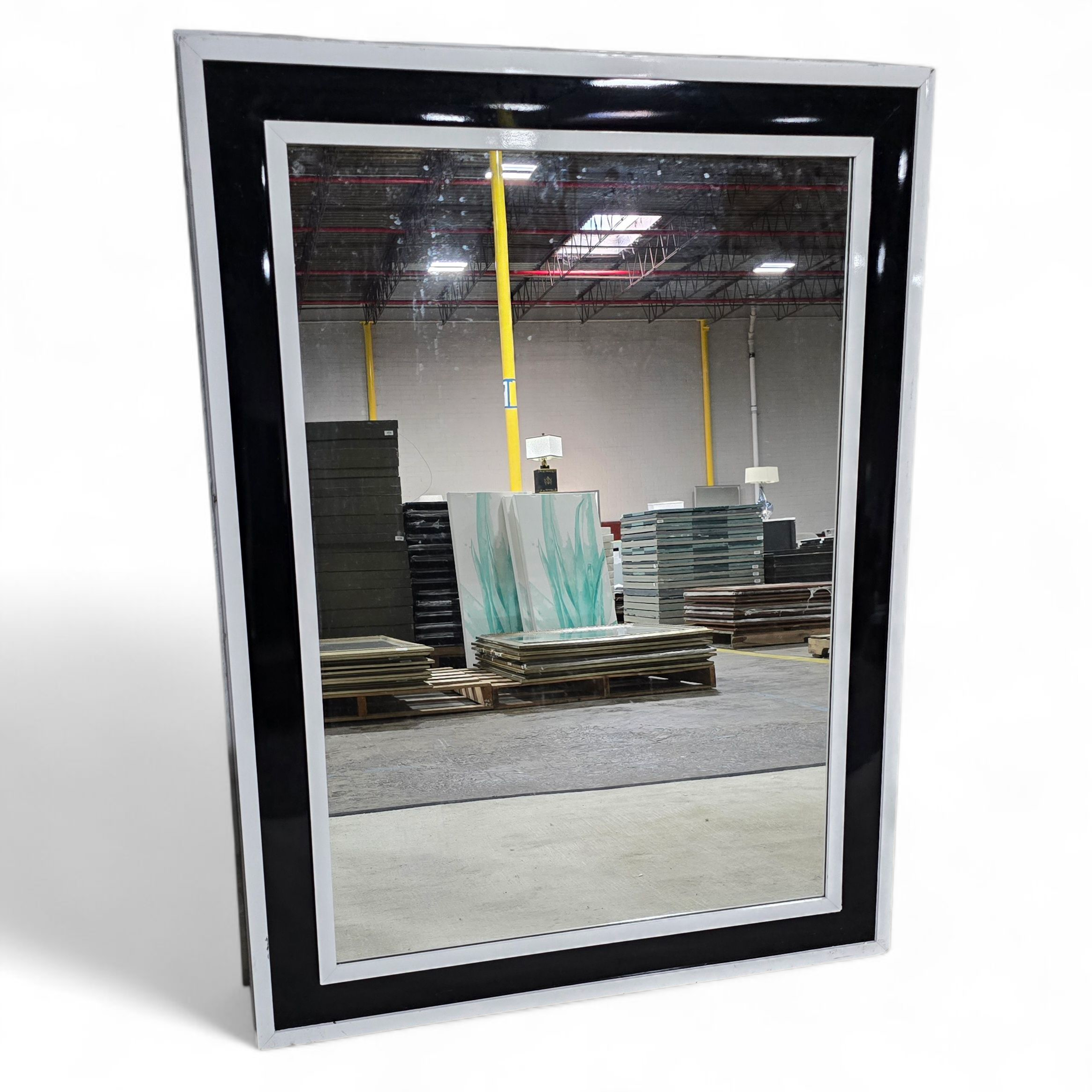 SHL 36"x48" black and white glossy framed mirror, used, good condition