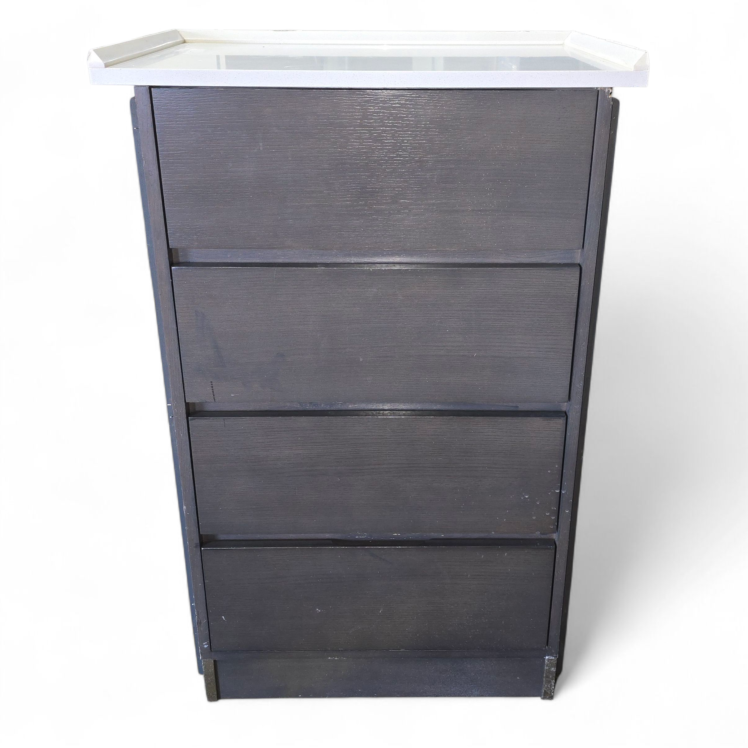 4-drawer chest with white granite top 27.5 x 18 x 42.5, used and in good condition, SHL