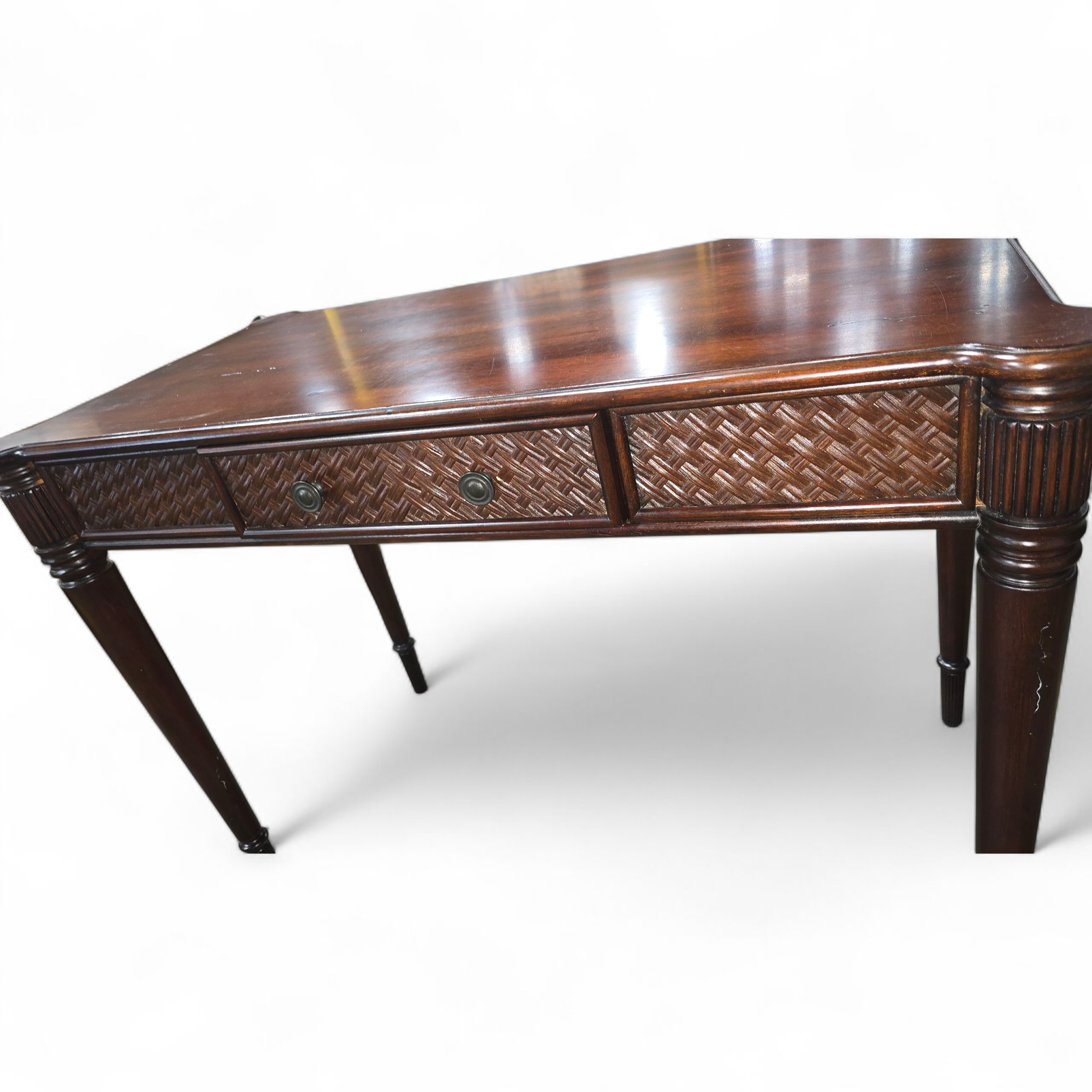 SHL close-up of cane and rattan texture on Decca writing desk, used and in good condition