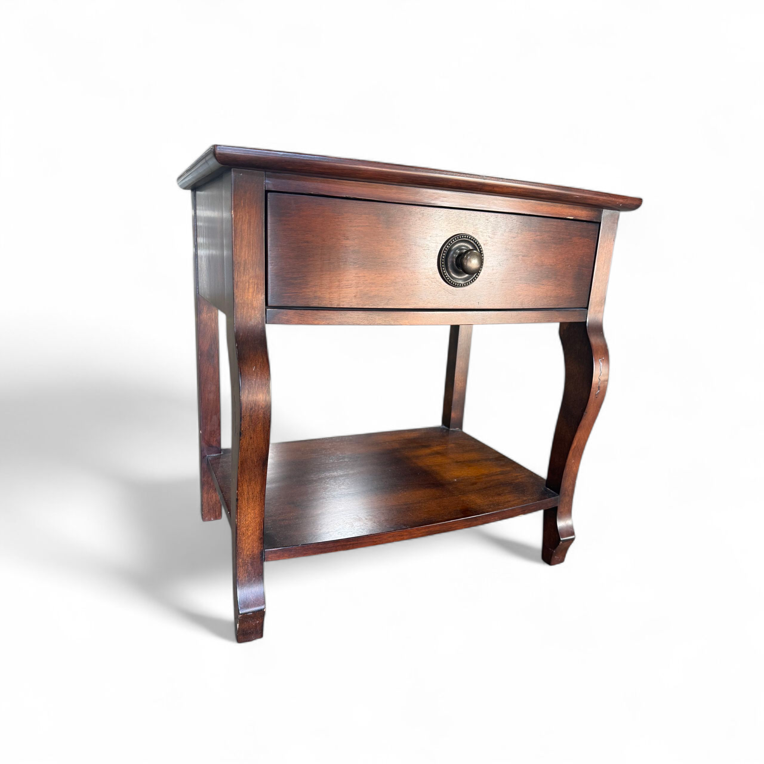 SHL Decca rattan side table with one drawer, used and in good condition, upscale resort furniture