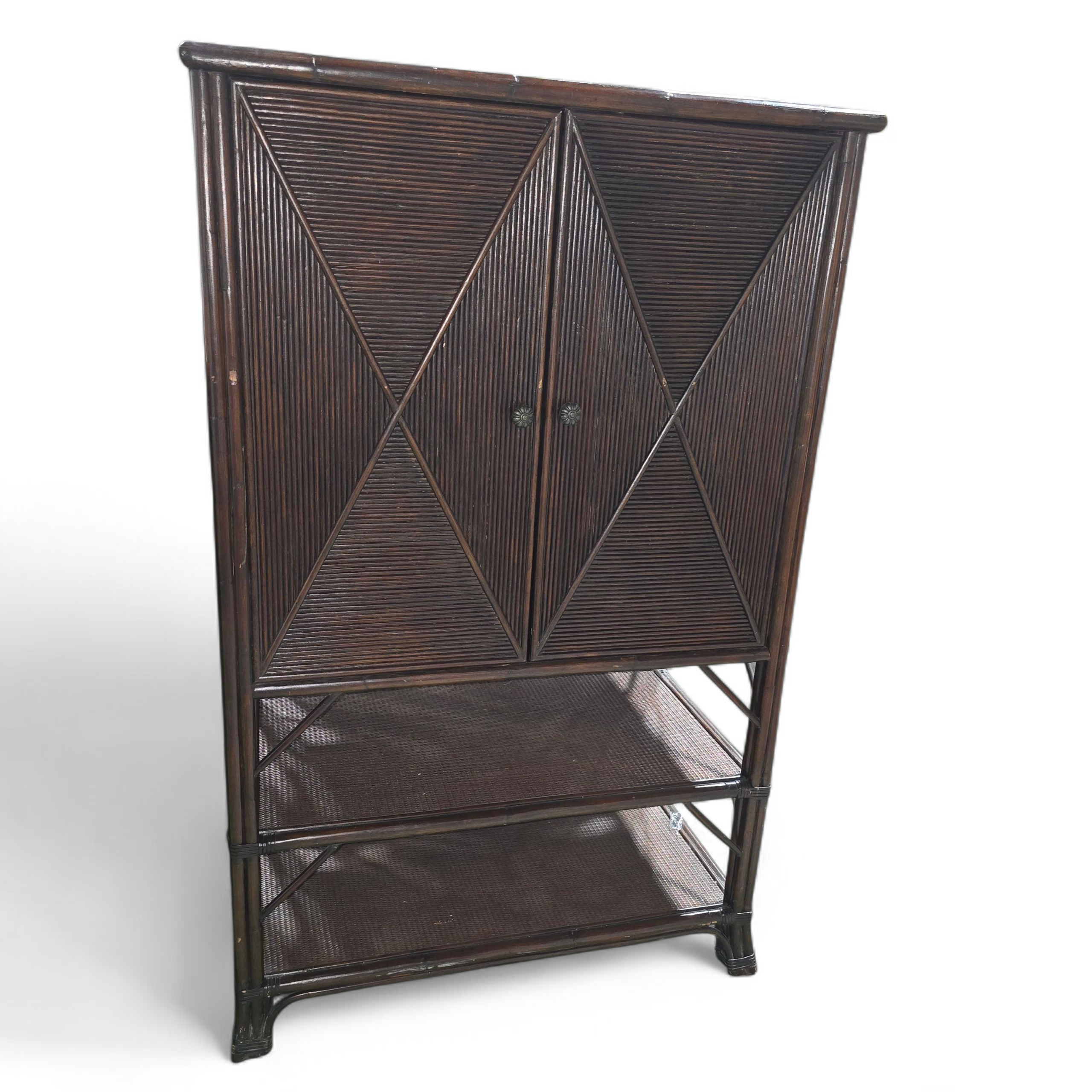 SHL rattan TV cabinet with swivel shelf extended, used and in good condition