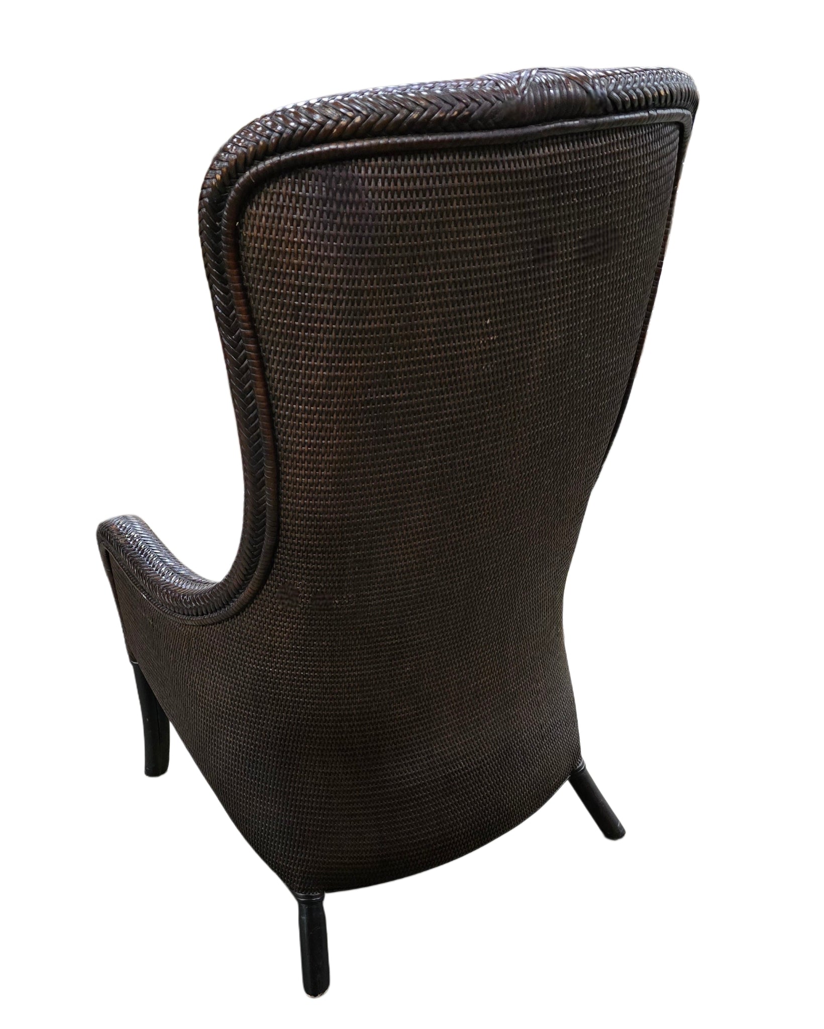 Back view of Tommy Bahama wicker chair, natural wicker design, resort-style seating