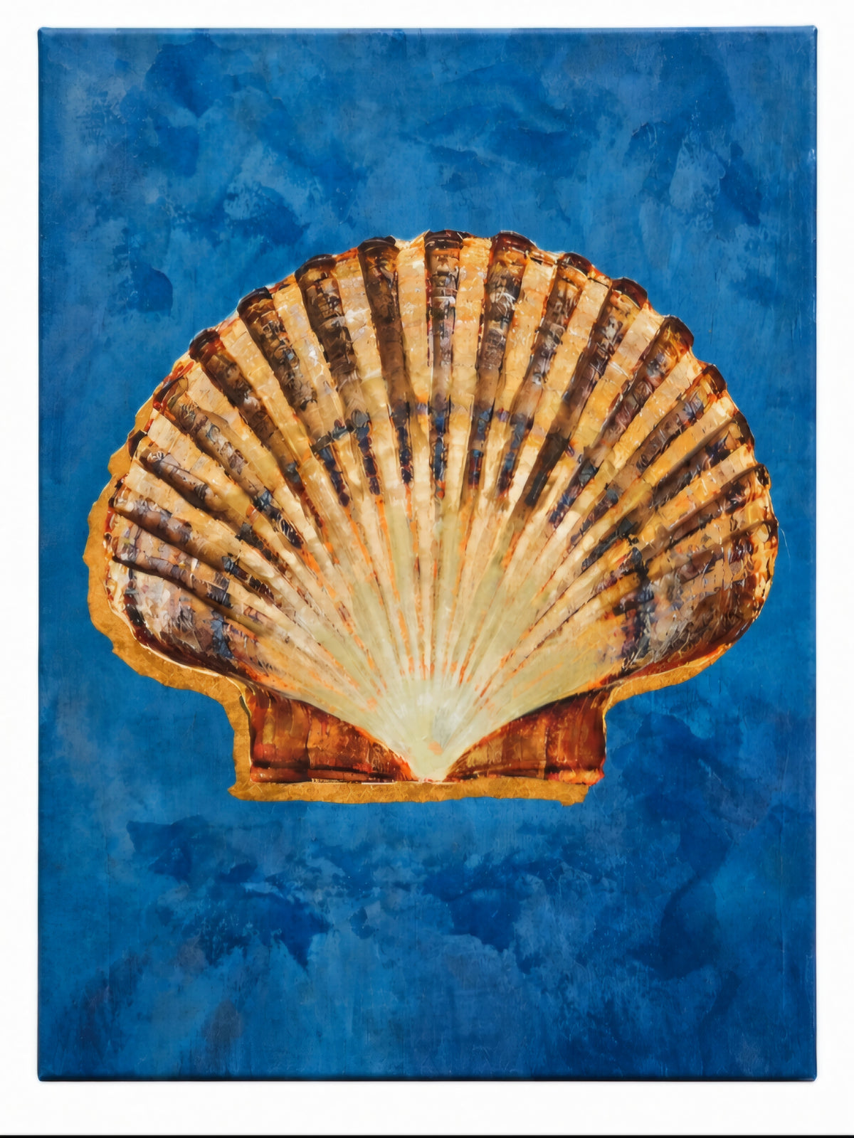Used scallop shell canvas print with blue background, 29.5 x 39.5 inches, coastal wall art, SHL