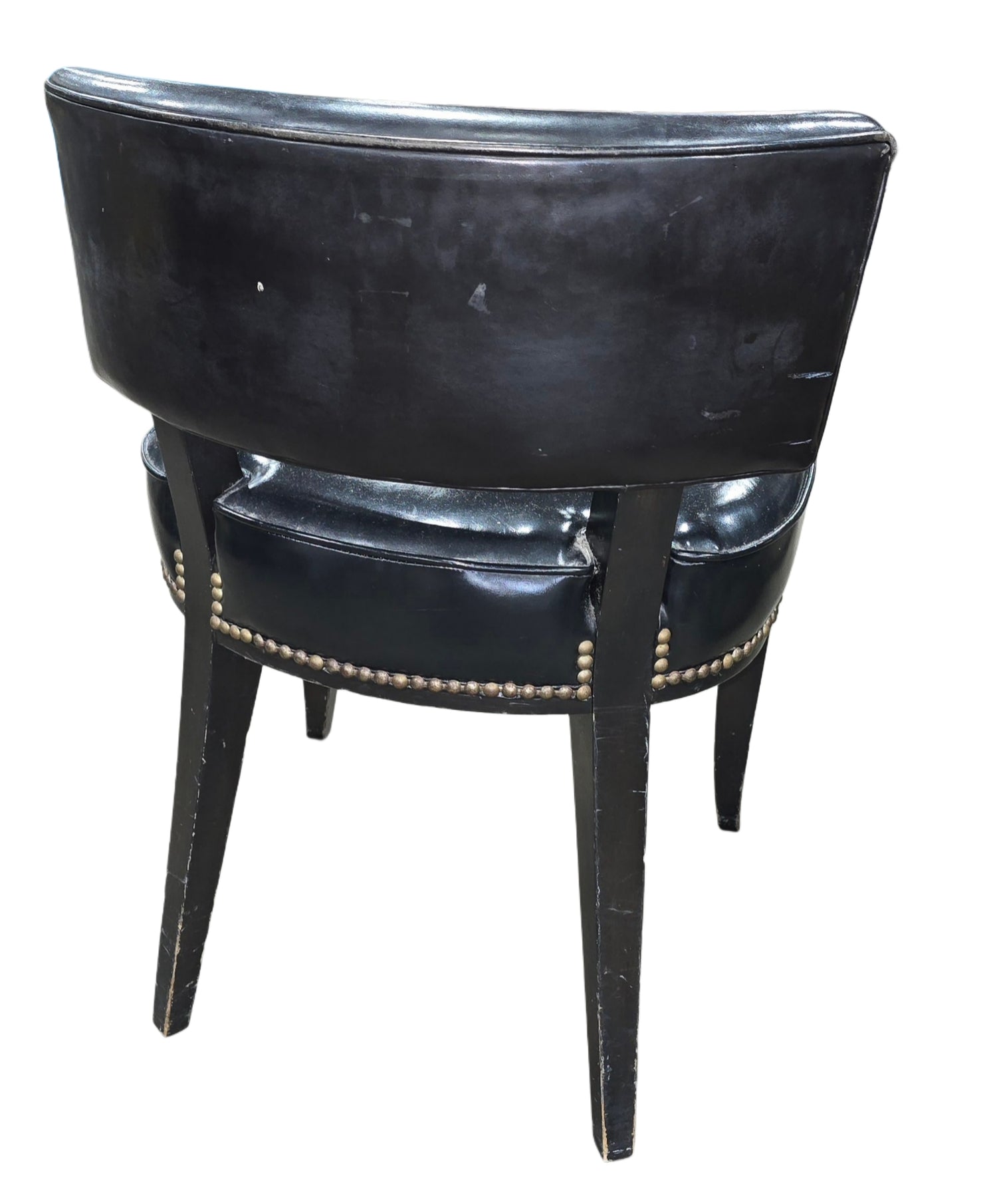 Luxury black leather chair featuring nail head trim, available at Southern Hospitality Liquidation near Atlanta in Cartersville GA