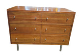 Front view of wooden 3-drawer dresser, classic storage chest, used and in good condition, SHL