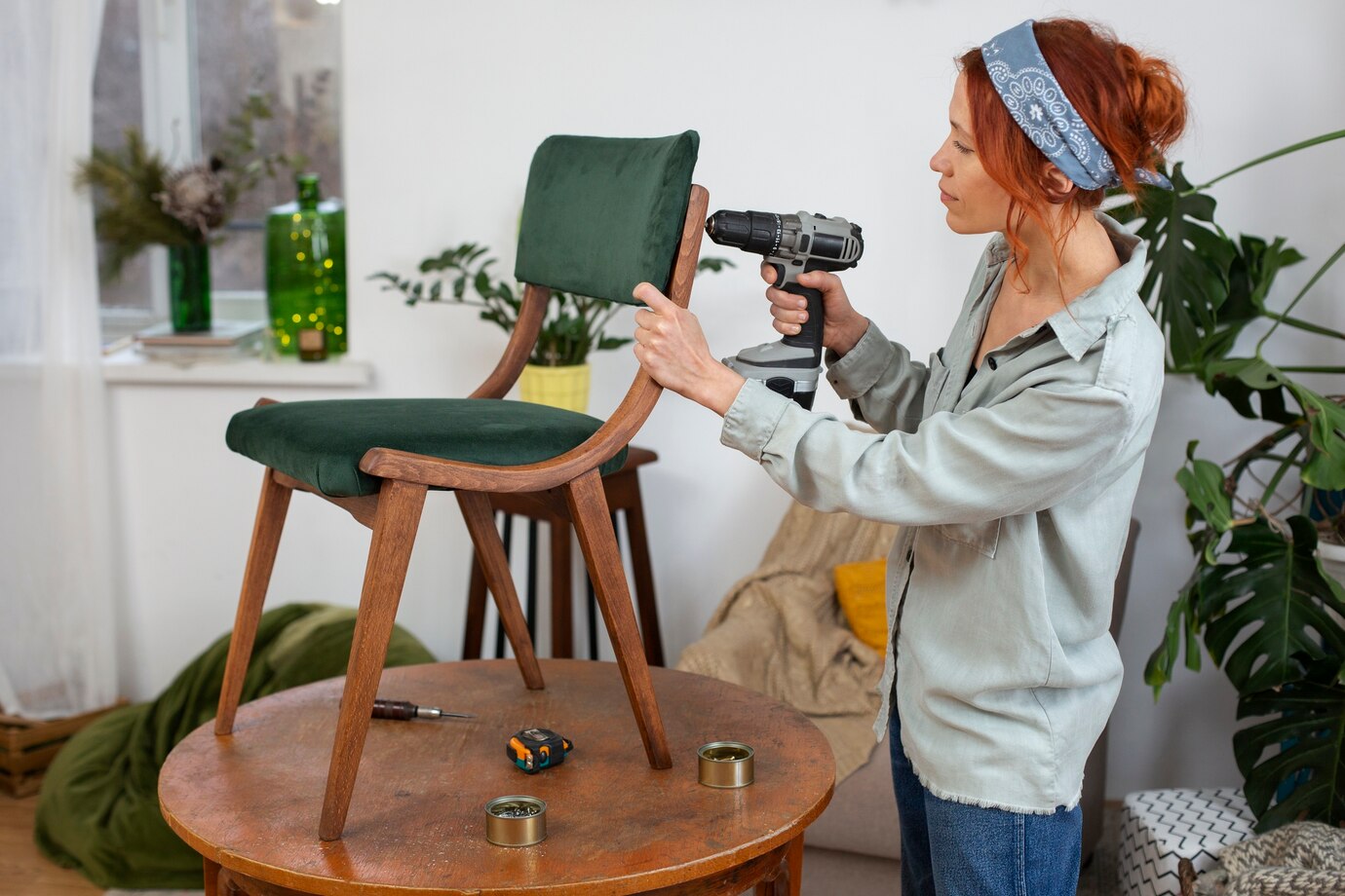 Inspecting and tightening chair frame before adding new fabric – Southern Hospitality Liquidation