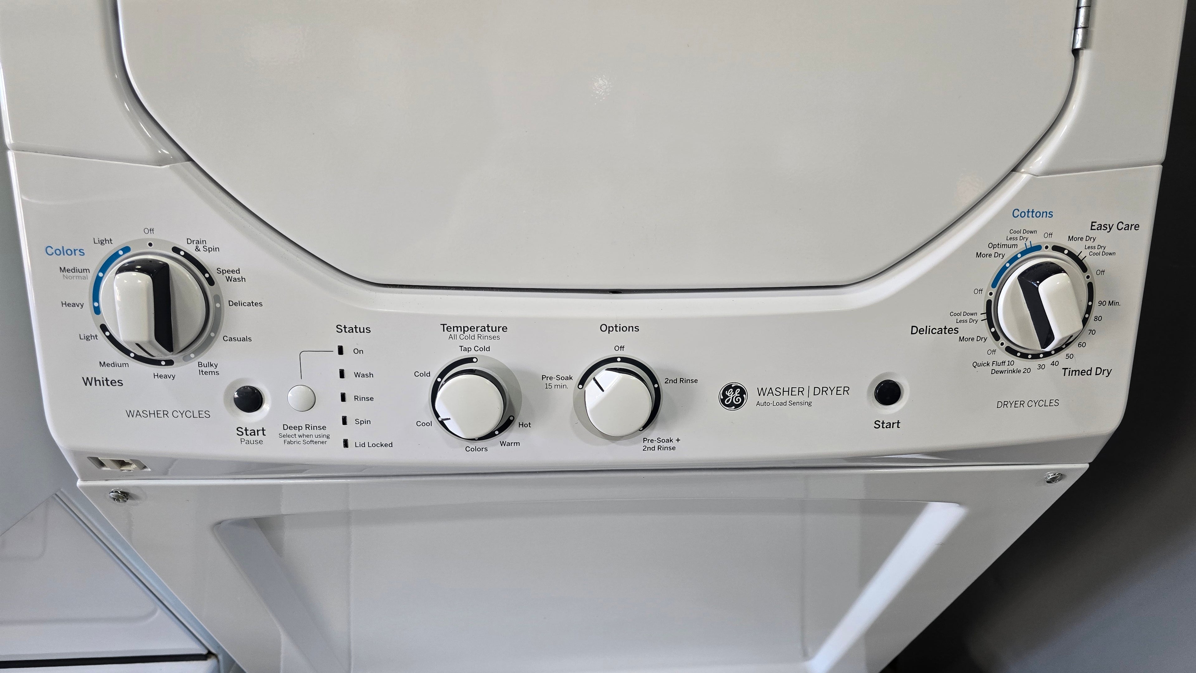 GE Spacemaker 24 inch stacked laundry unit with auto load sensing technology, used and in good condition