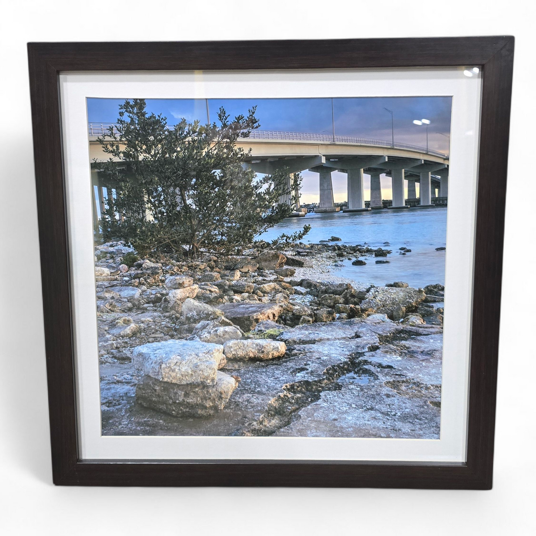 20 x 20 framed Destin Bridge Florida art print, used and in good condition