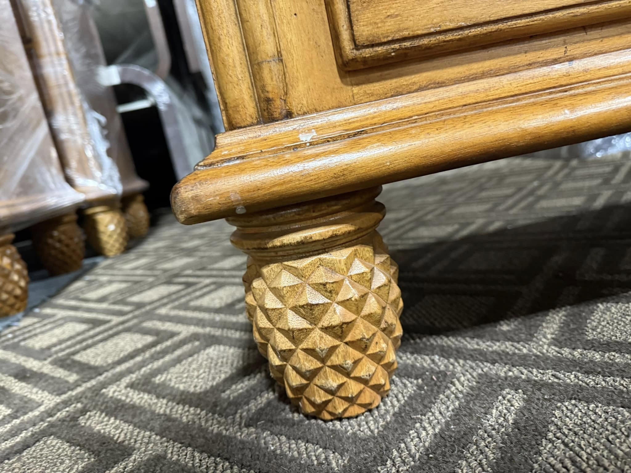 3 Drawer Used Wooden Nightstand with Pineapple Feet