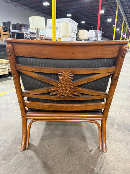 Wooden Framed Pinstriped Accent Chair with Pineapple Detail