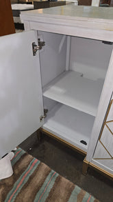 Modern 67 inch buffet in light blue with gold accents and cabinet storage, Southern Hospitality Liquidation Cartersville GA