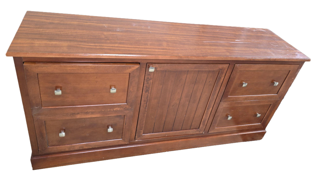 72 inch four drawer wooden credenza with storage, available at Southern Hospitality Liquidation in Cartersville GA