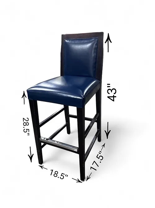 Black Wooden Framed Blue Bar Stool - Bar Height