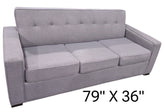 79" x 36" Used three seater gray tufted sleeper sofa located at Southern Hospitality Liquidation. 