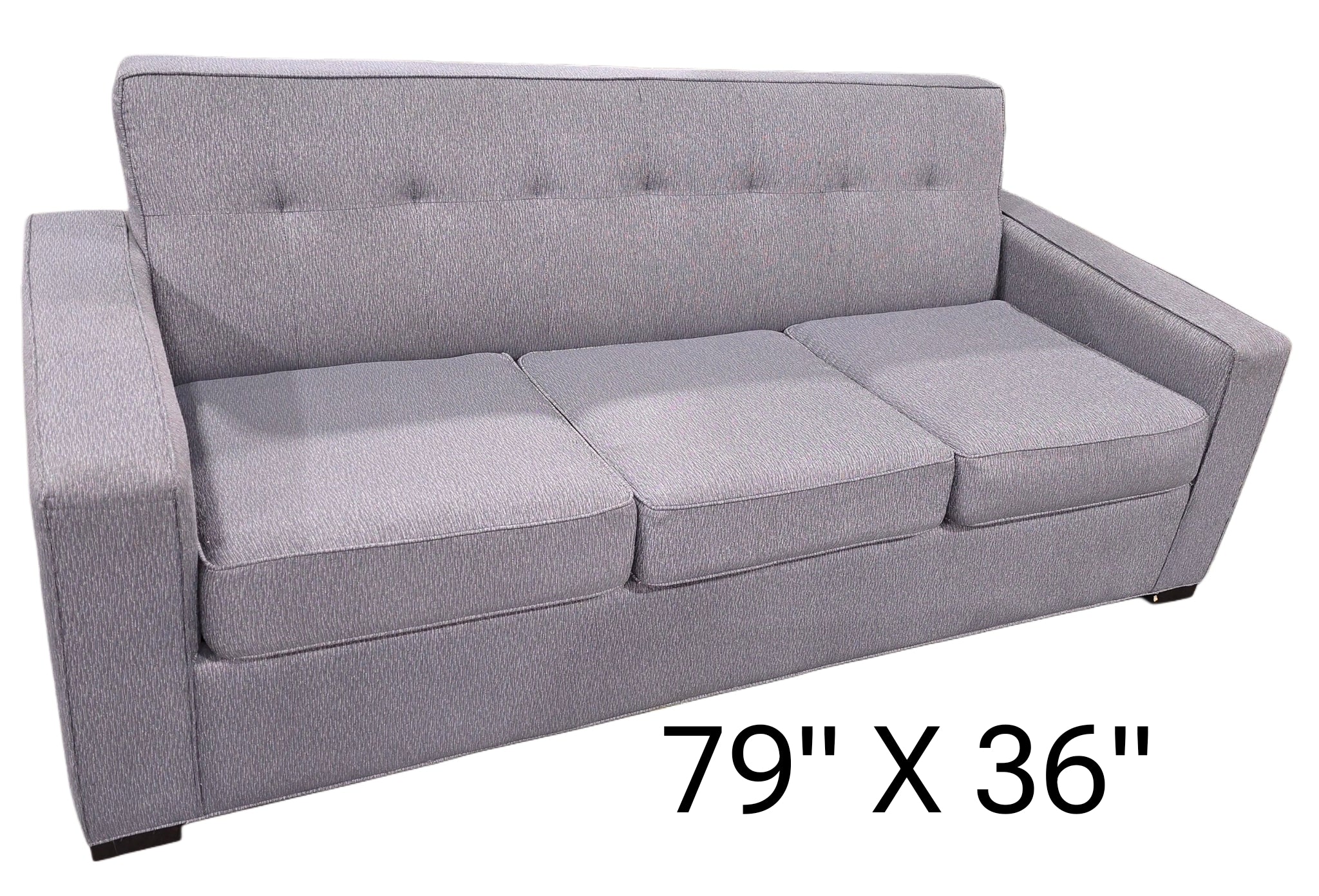 79&quot; x 36&quot; Used three seater gray tufted sleeper sofa located at Southern Hospitality Liquidation. 