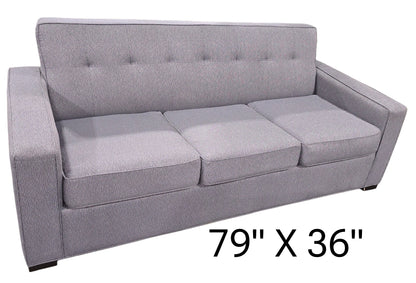 79&quot; x 36&quot; Used three seater gray tufted sleeper sofa located at Southern Hospitality Liquidation. 