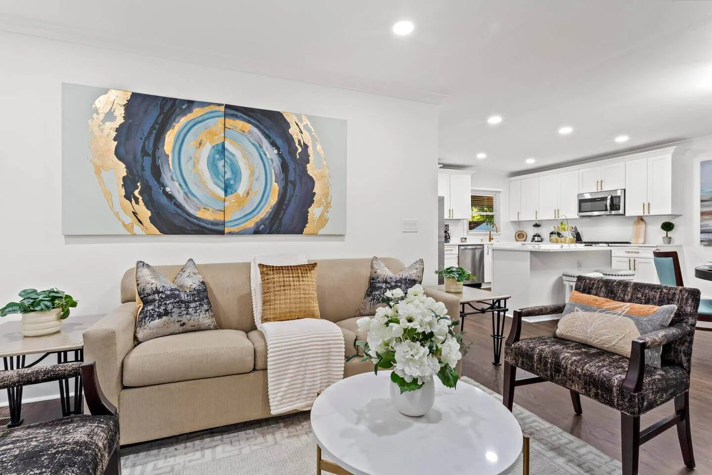 Vacation rental living room furnished with hotel furniture from Southern Hospitality Liquidation