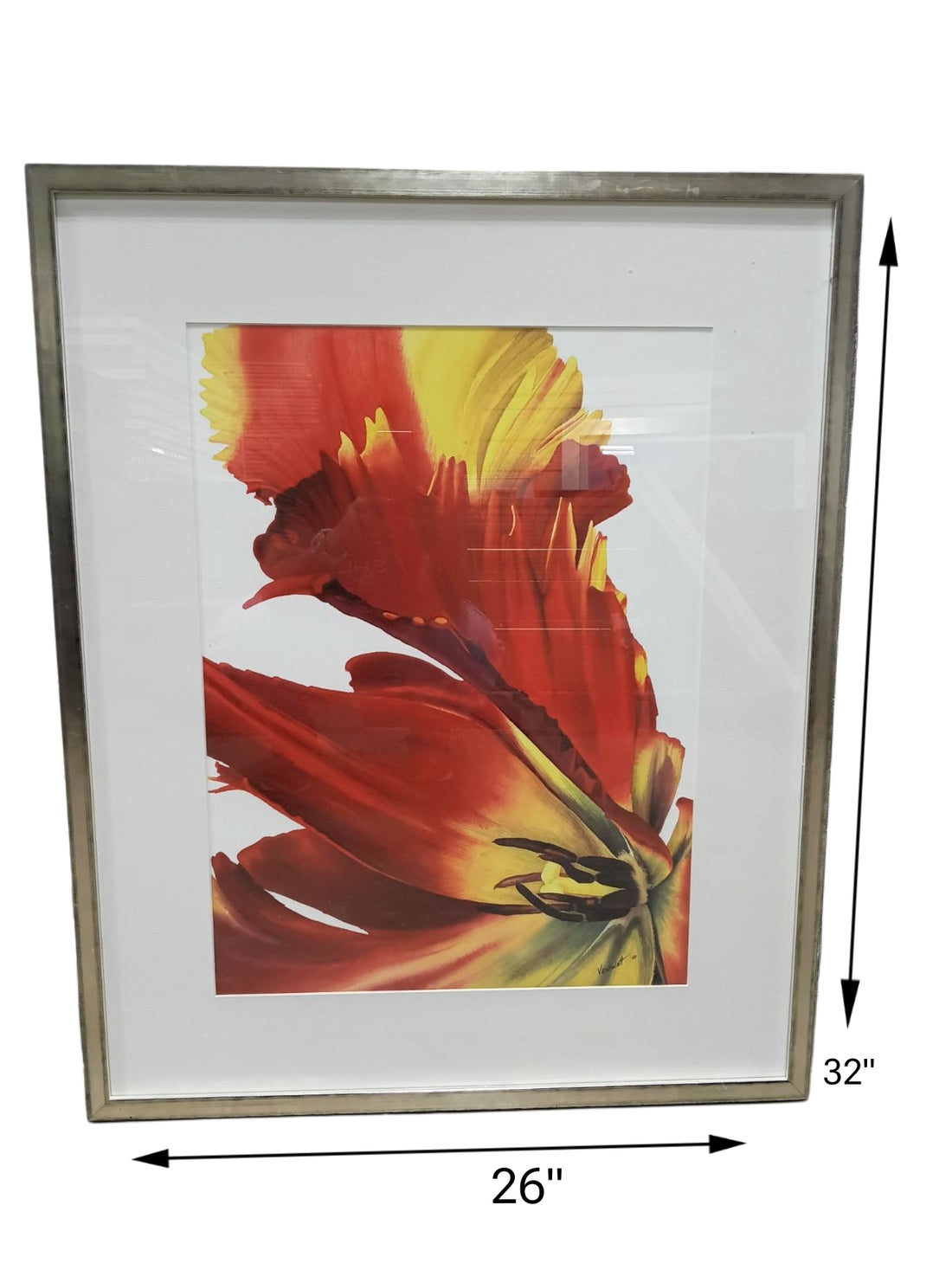 26 X 32 Red &amp; Yellow Floral Art with Silver Frame