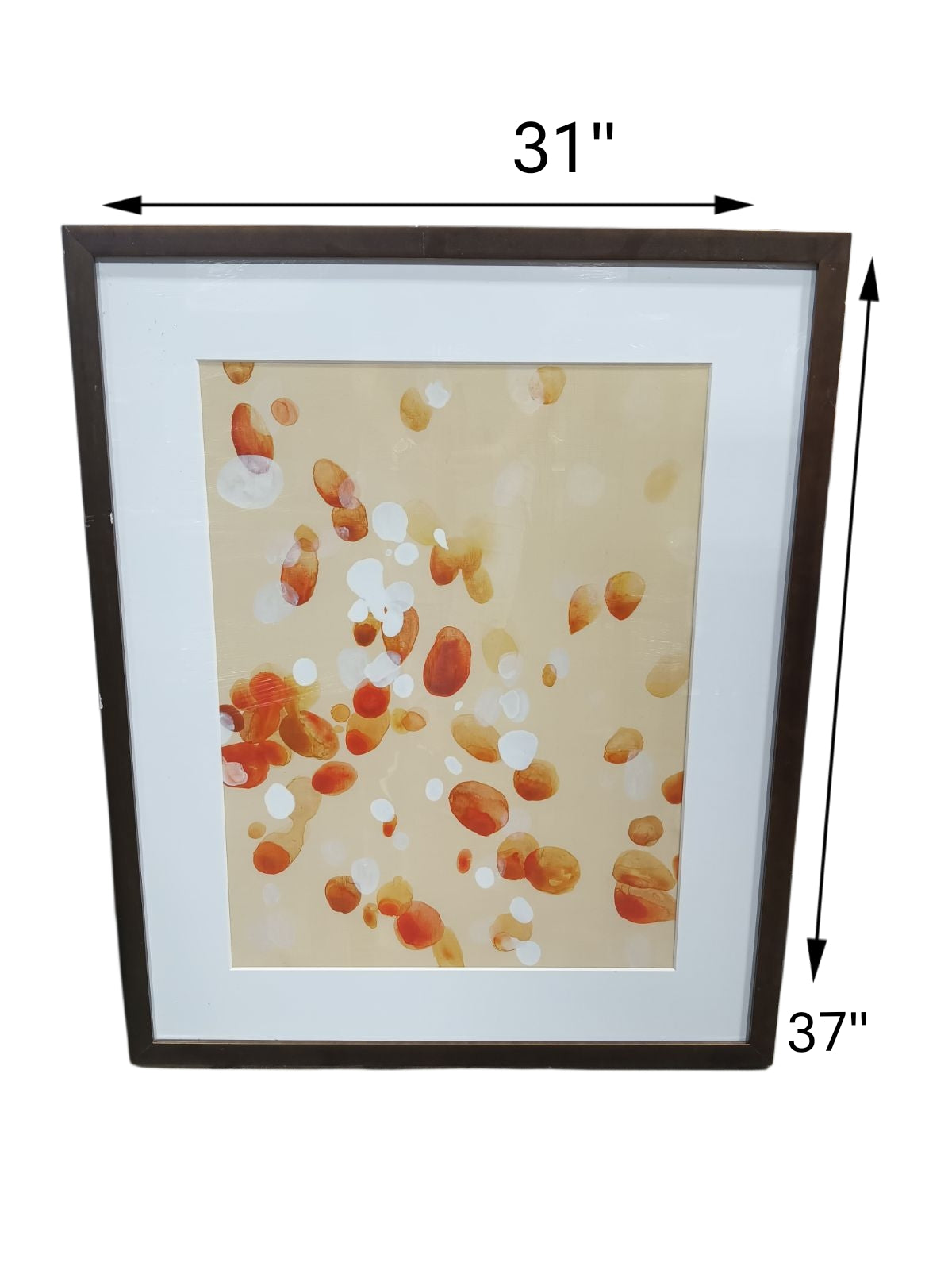 31 X 37 Orange &amp; White Art with Brown Frame