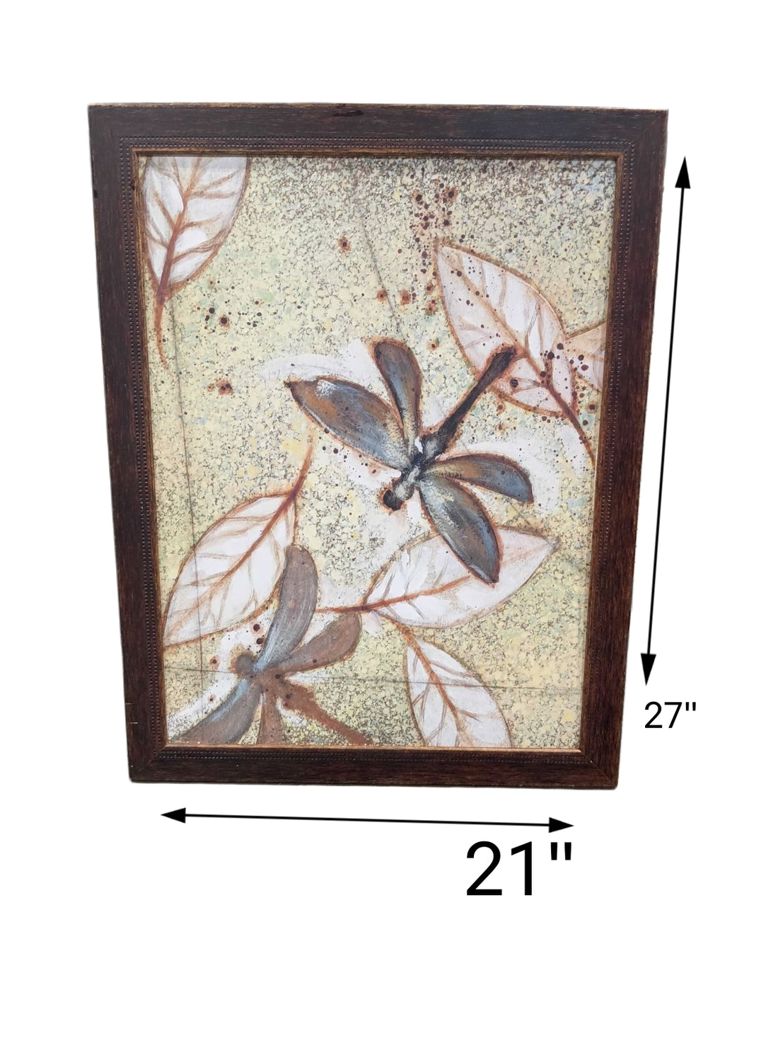 21 X 37 Beige Dragonfly Art with Brown Wooden Frame