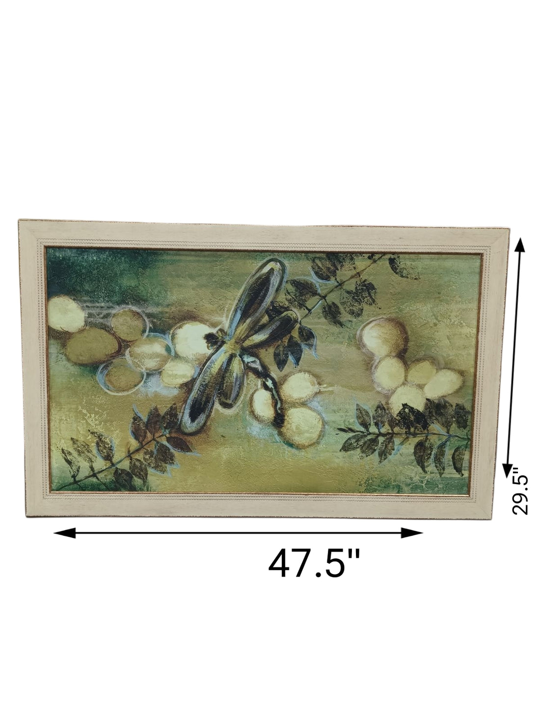 47.5 X 29.5 Green Dragonfly Art with Tan Wooden Frame