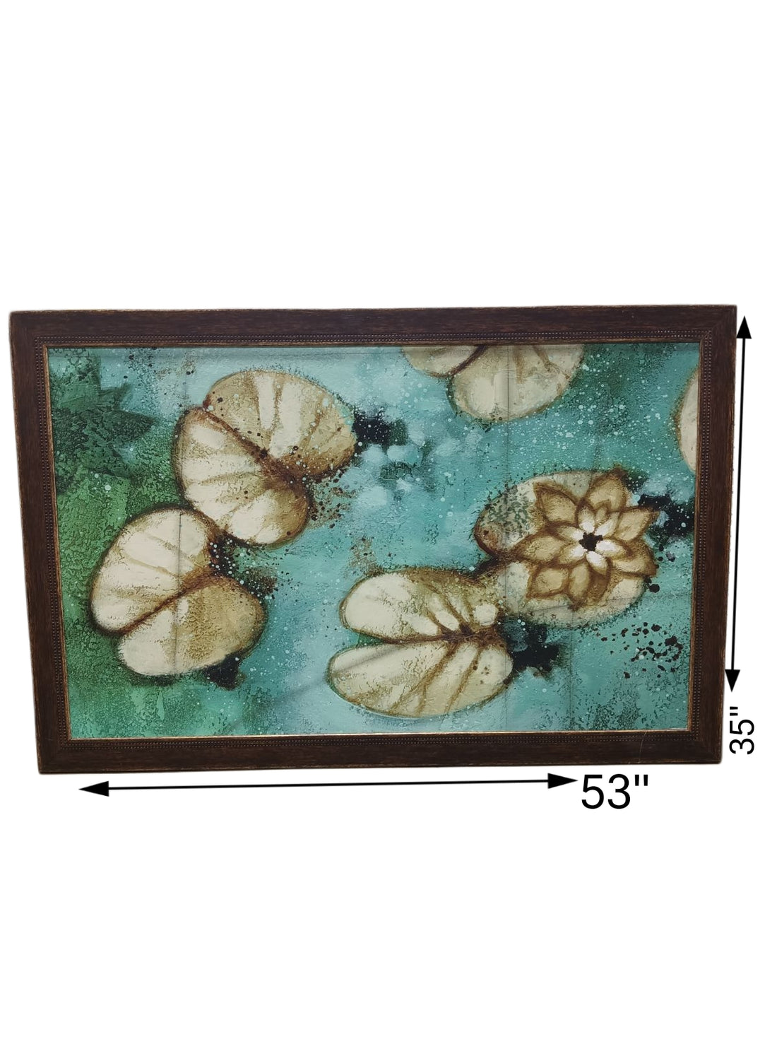 53 X 53 Green &amp; Blue Lilypad Art with Wooden Frame