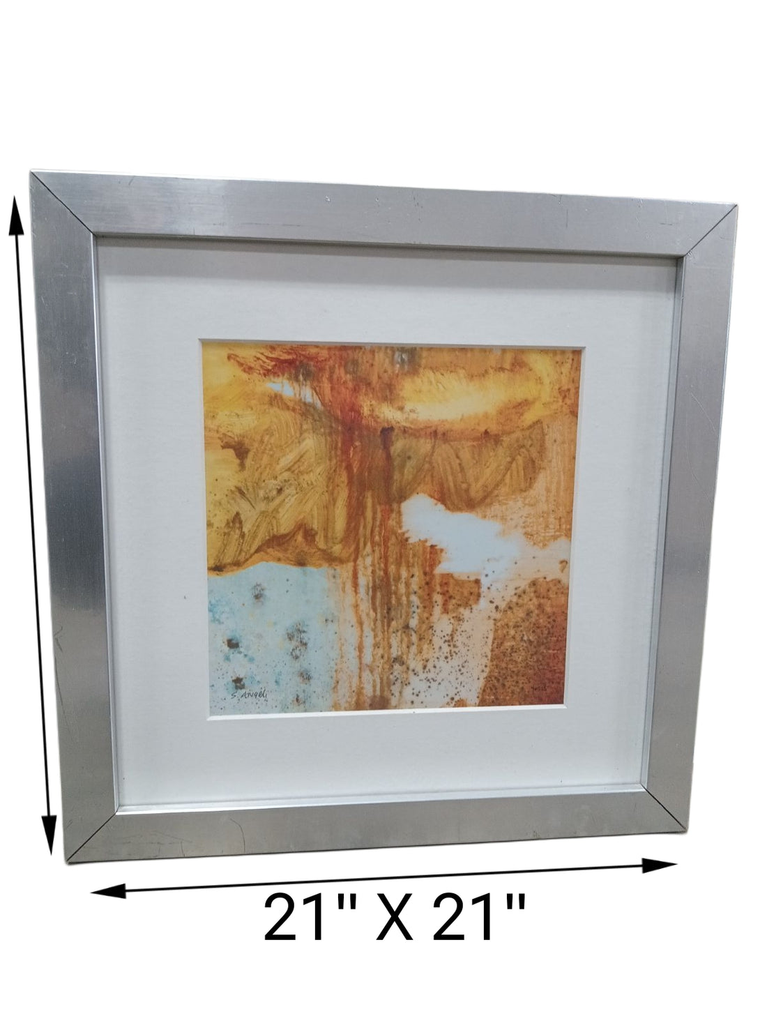 21 X 21 Orange Abstract Art with Silver Frame